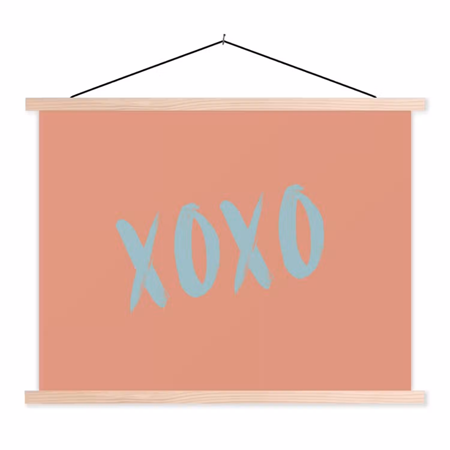 XOXO - Blauw - Perzikkleur textielposter latten blank klein -3d