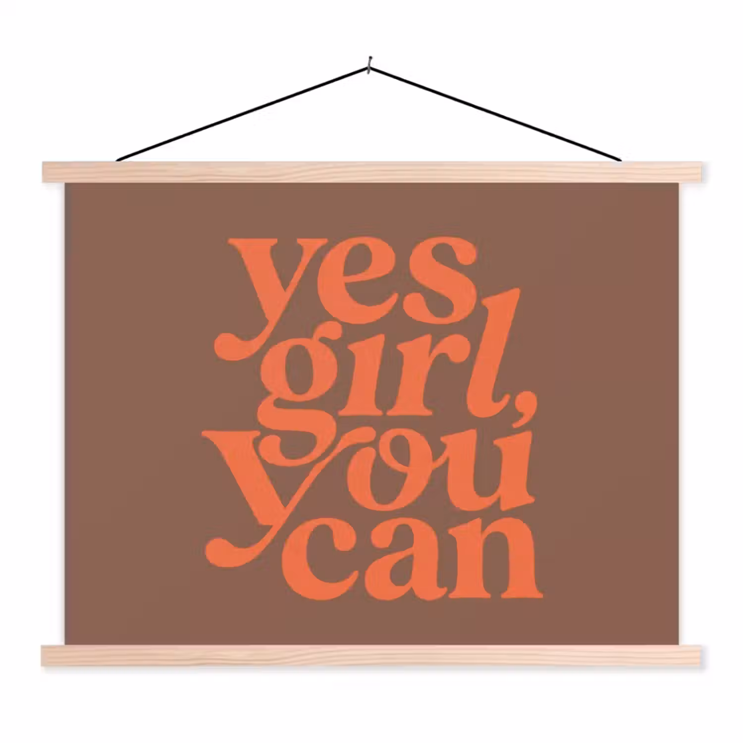 Yes girl you can - Oranje - Bruin textielposter latten blank klein -3d