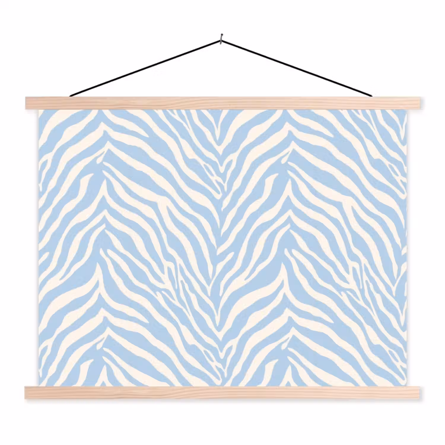 Zebra - Motief - Blauw - Wit textielposter latten blank klein 122 -3d