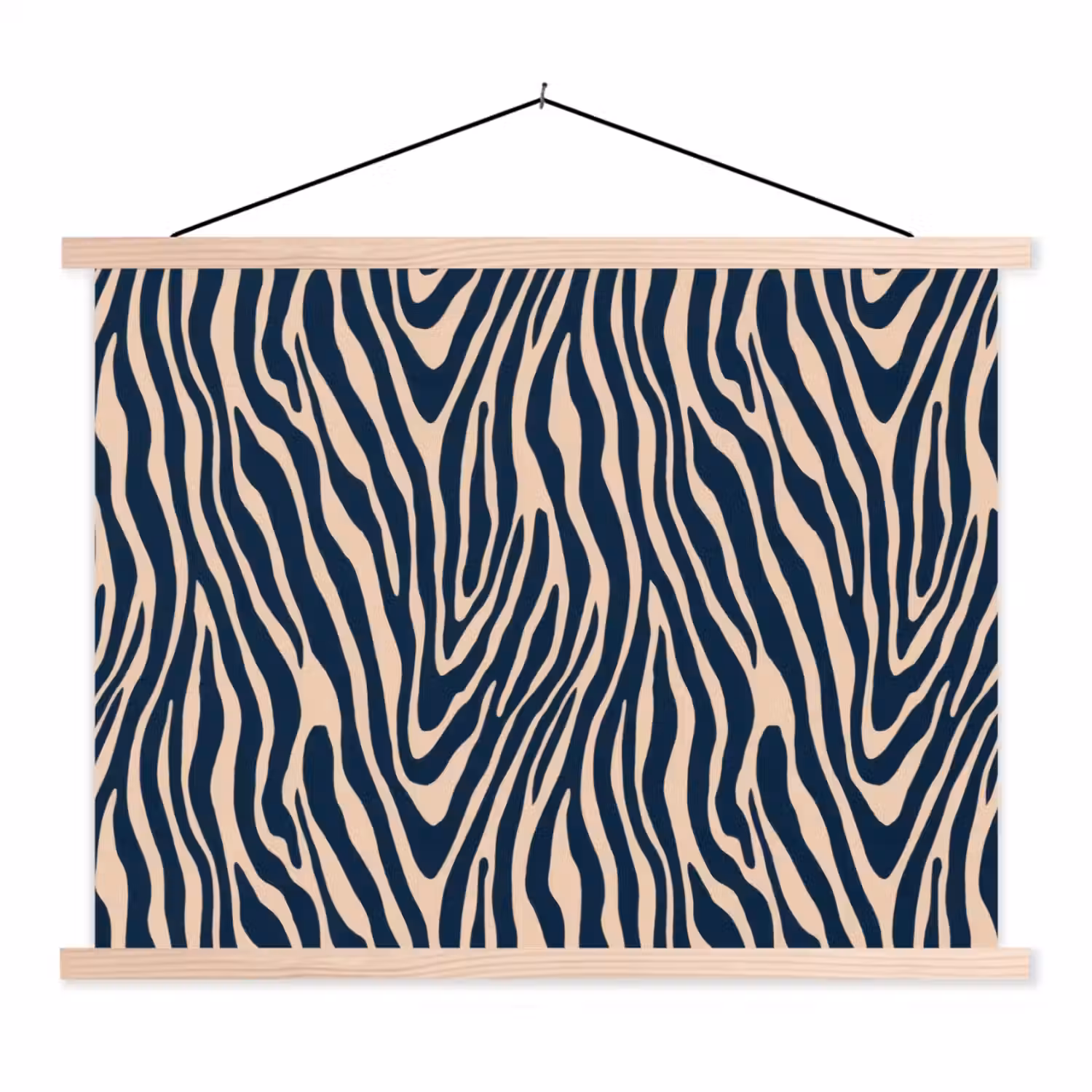 Zebra - Patroon - Blauw - Beige textielposter latten blank klein 122 -3d
