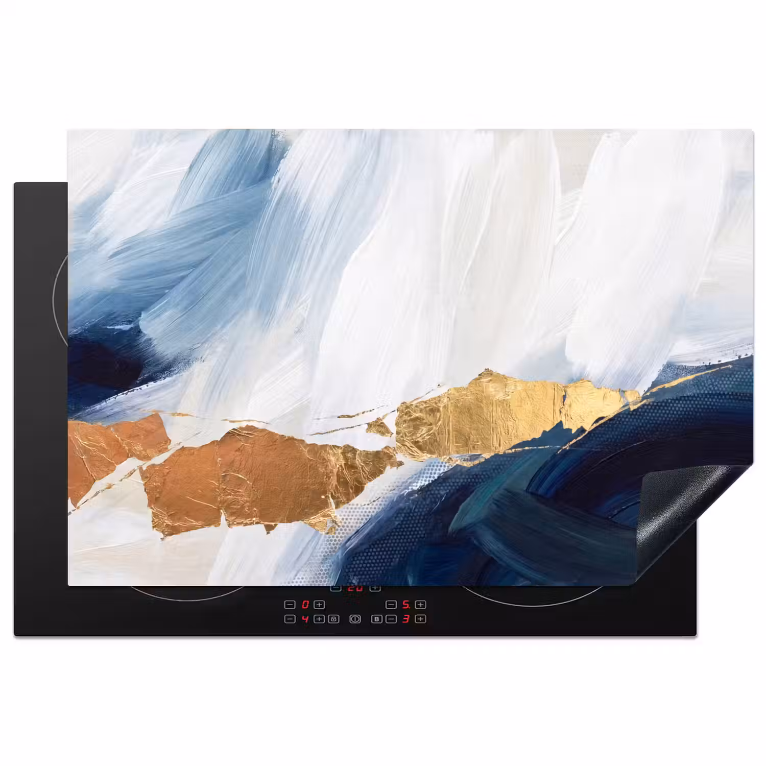 Abstract - Acryl - Blauw - Goud - Elegant Inductie beschermer vinyl 3mm klein -3d