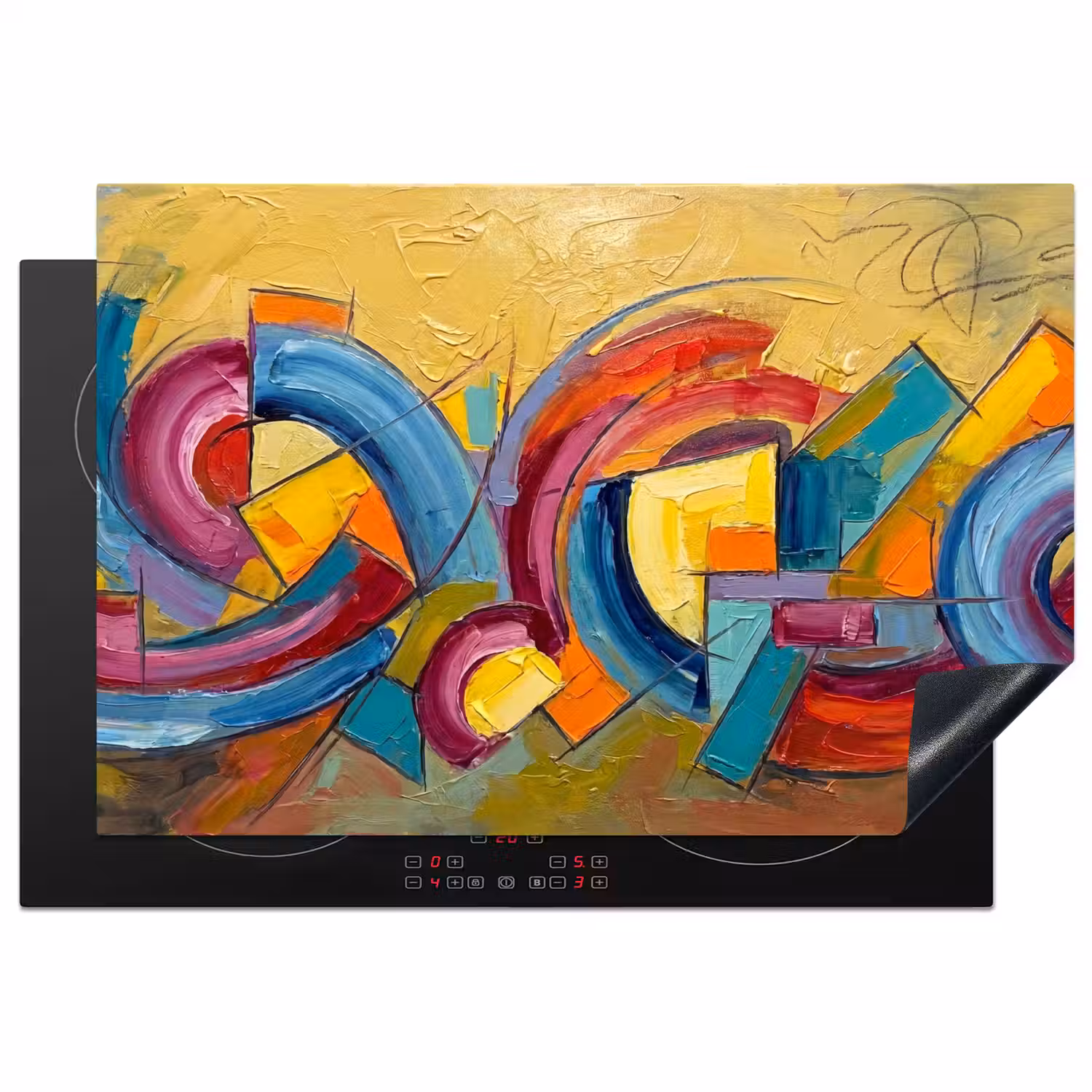 Abstract - Cirkels - Schilderij - Kleurrijk - Dynamisch Inductie beschermer vinyl 3mm klein -3d