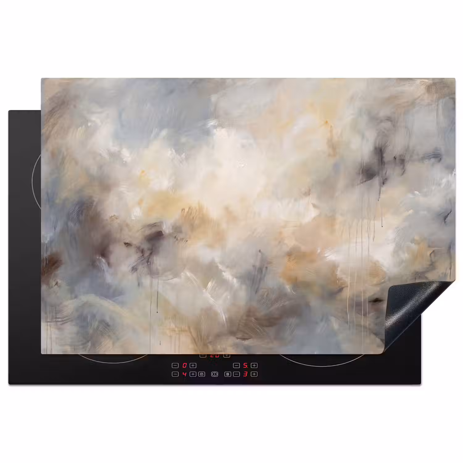 Abstract - Wolken - Sfeervol - Beige - Grijs Inductie beschermer vinyl 3mm klein -3d