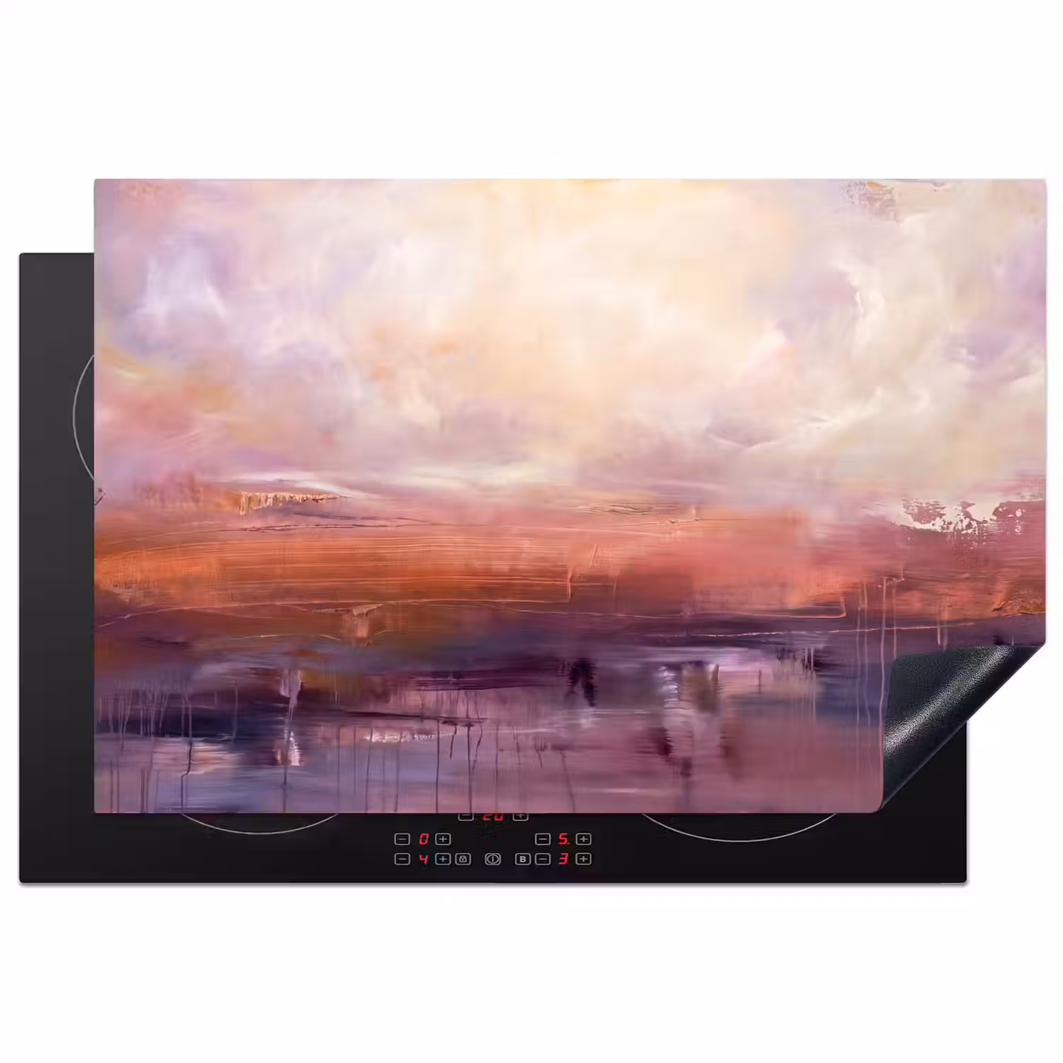 Abstract - Landschap - Modern - Paars - Oranje Inductie beschermer vinyl 3mm klein -3d