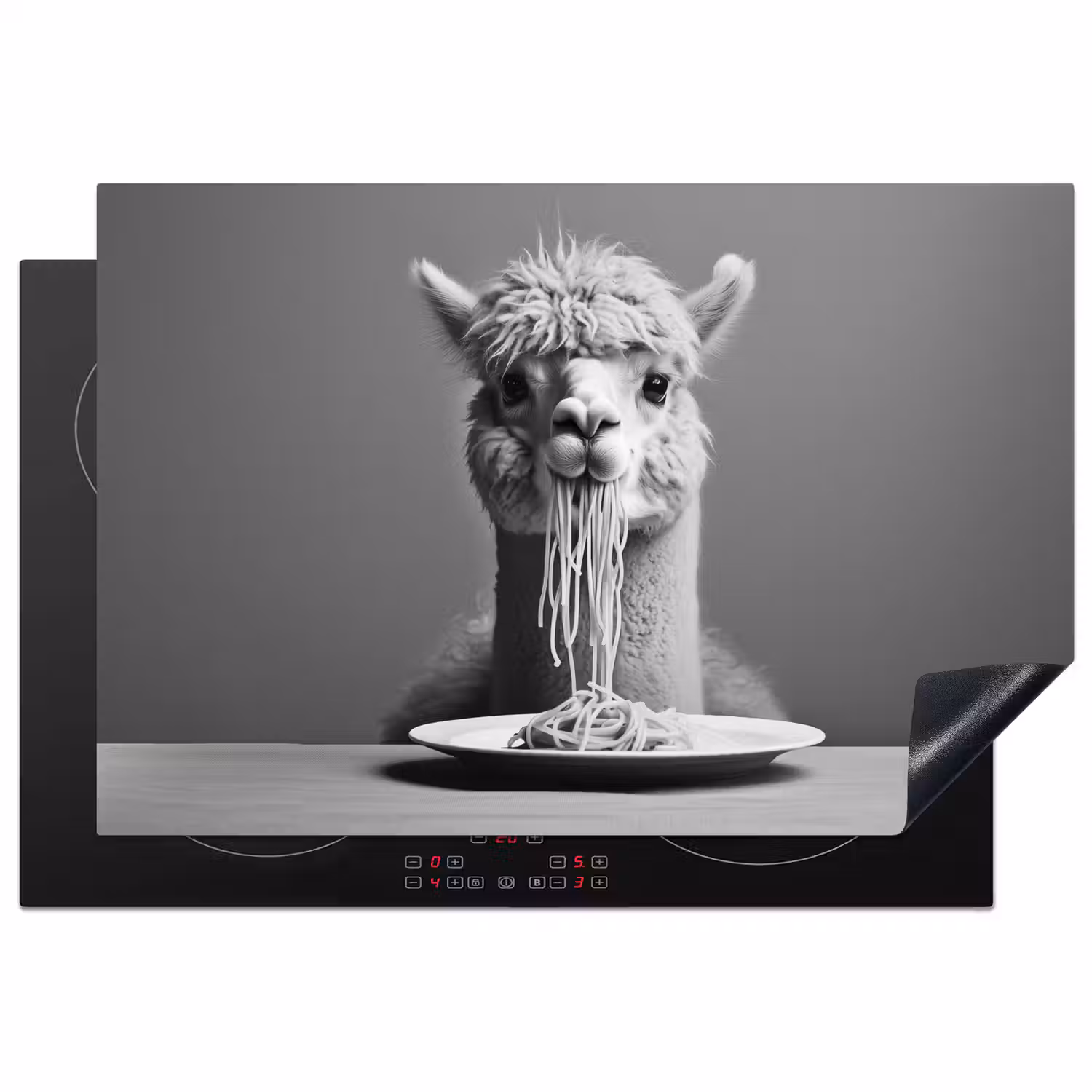 Alpaca - Pasta - Zwart - Wit - Grappig - Dieren Inductie beschermer vinyl 3mm klein -3d