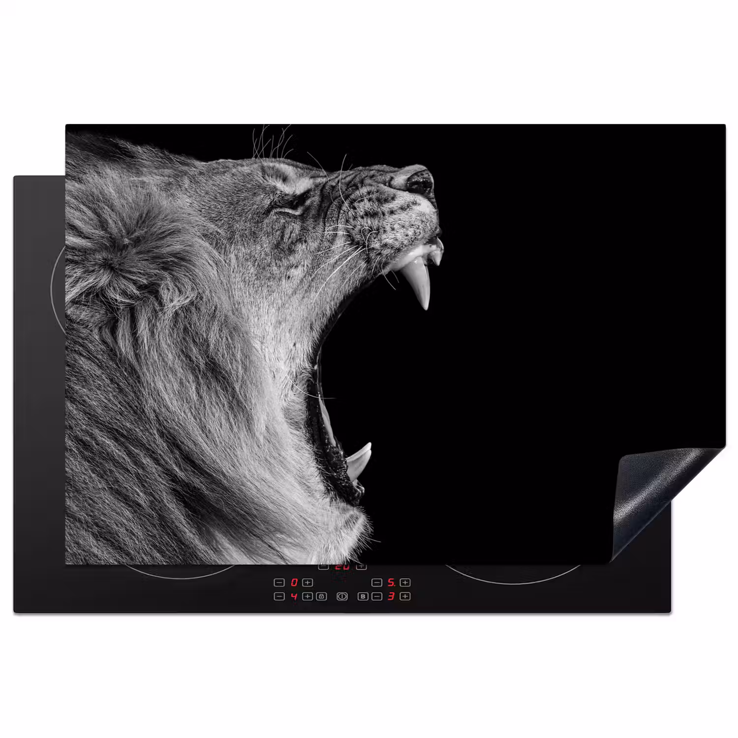 Dieren - Leeuw - Zwart - Wit - Portret Inductie beschermer vinyl 3mm klein -3d