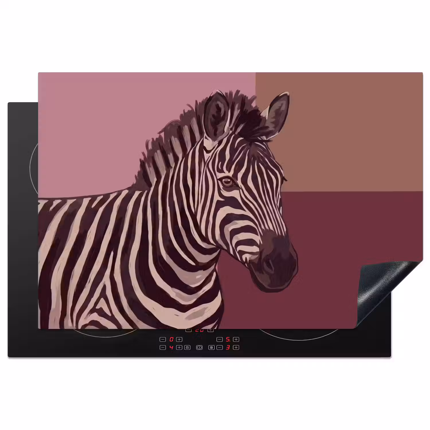 Dieren - Zebrahoofd - Wildlife - Modern - Bruin Inductie beschermer vinyl 3mm klein -3d