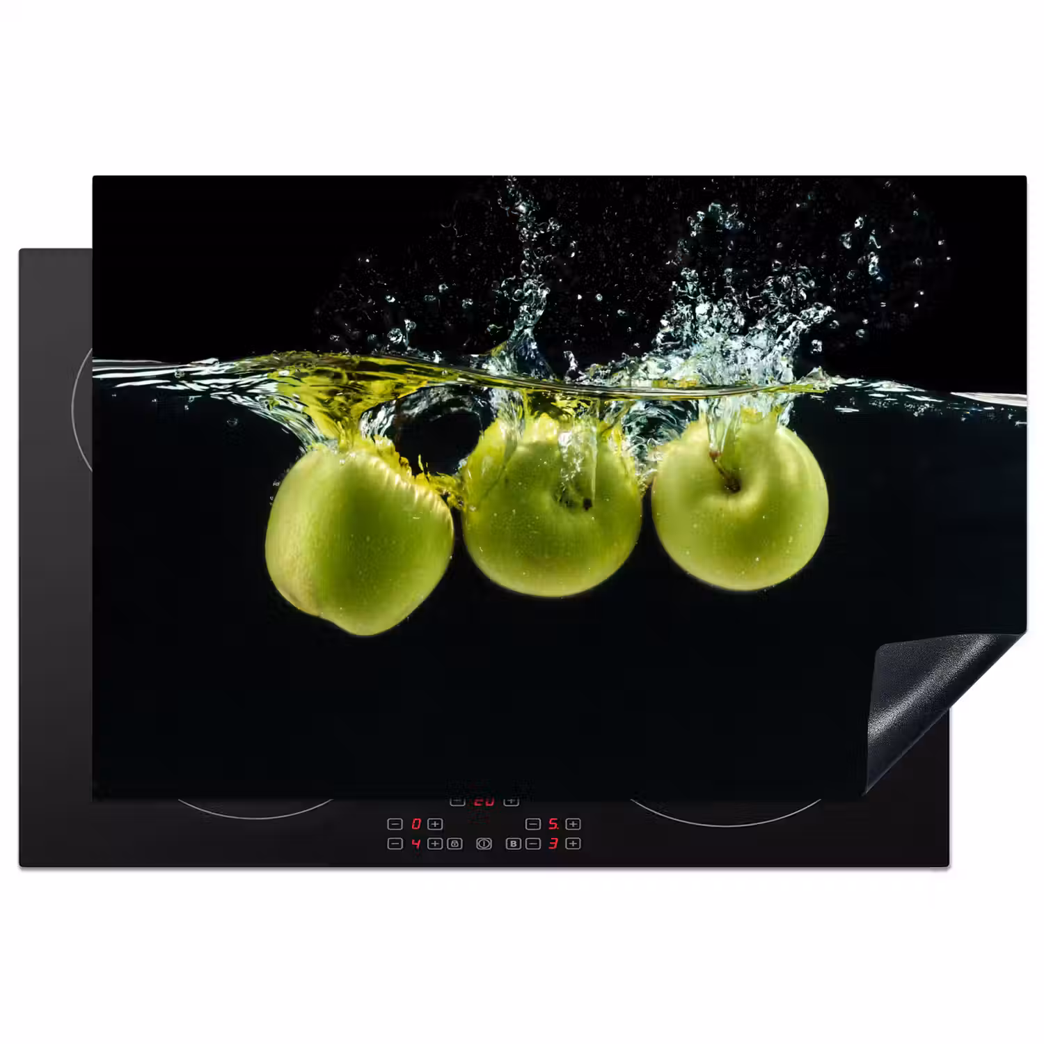 Appels - Fruit - Water - Zwart - Groen Inductie beschermer vinyl 3mm klein -3d
