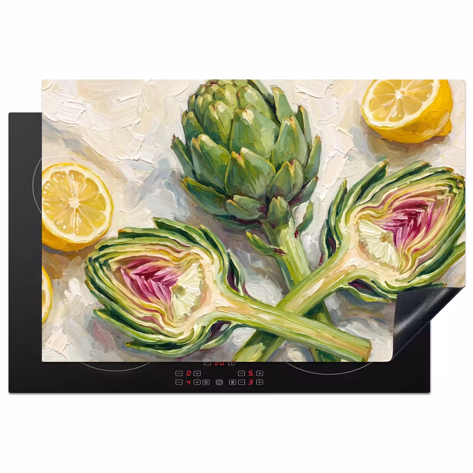 Induction Hob Cover - Artichoke - Lemon - Food - Artisjok - Citroen - Eten Inductie beschermer vinyl 3mm klein