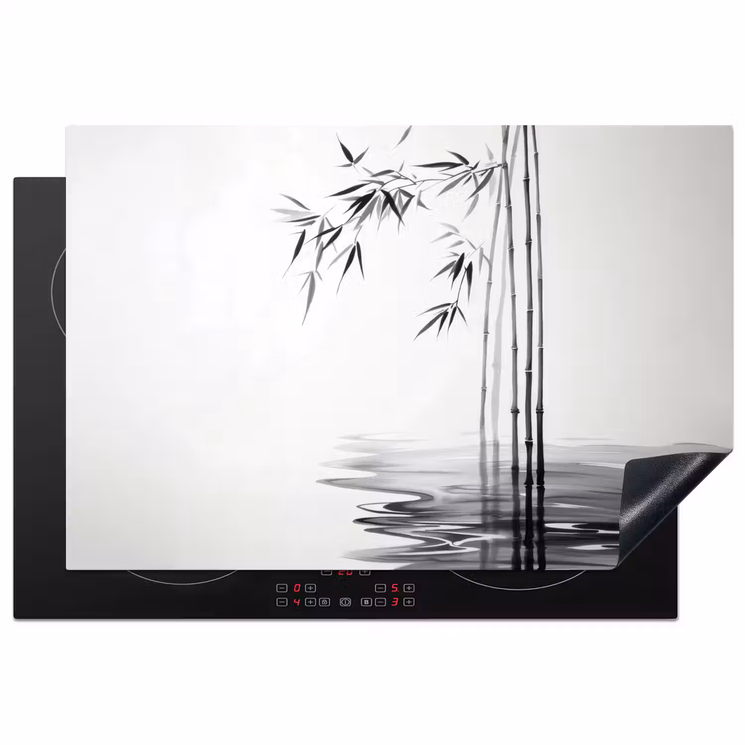 Bamboestammen - Water - Minimalistisch - Wit Inductie beschermer vinyl 3mm klein -3d