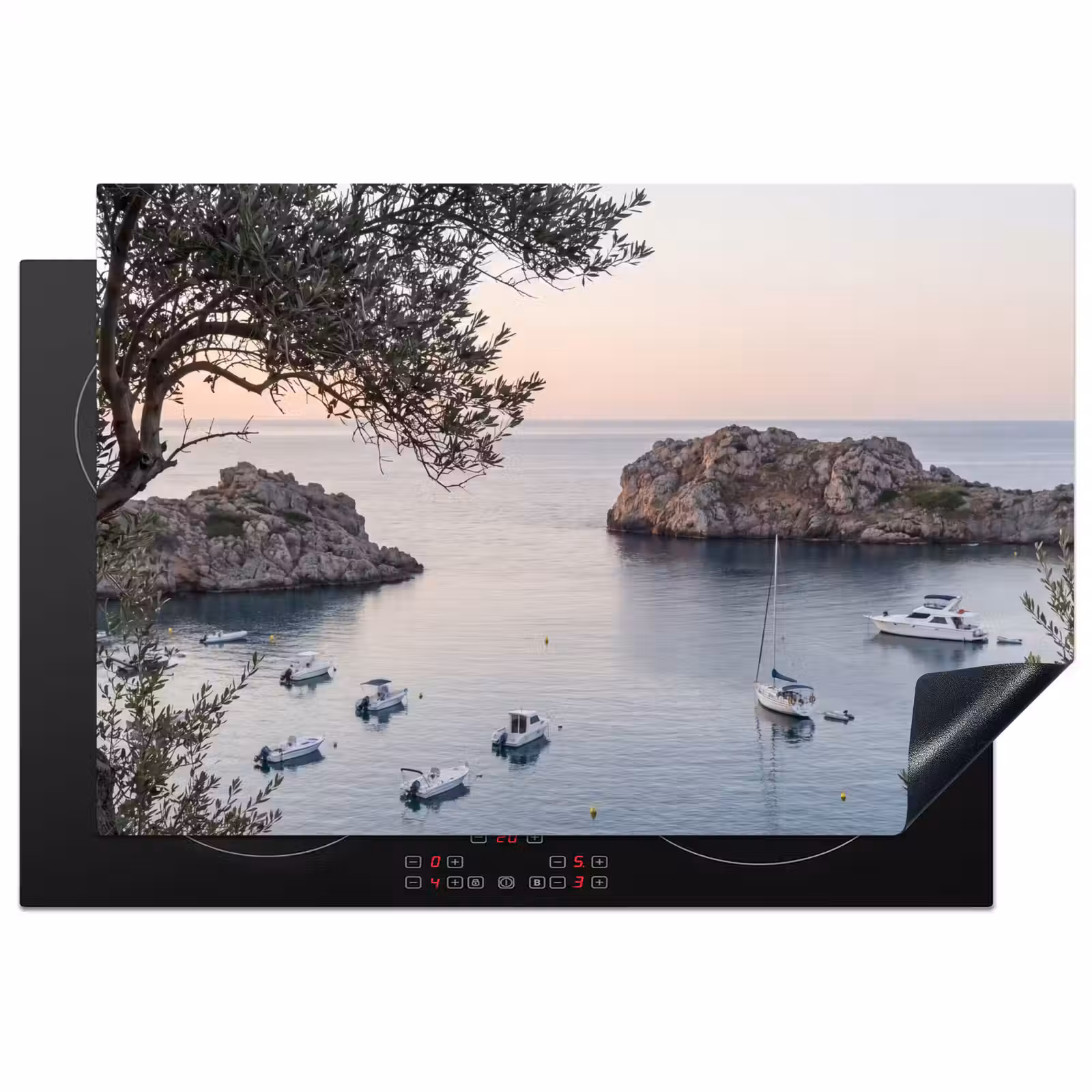 Induction Hob Cover - Bay - boats - sunset - Baai - boten - zonsondergang Inductie beschermer vinyl 3mm klein