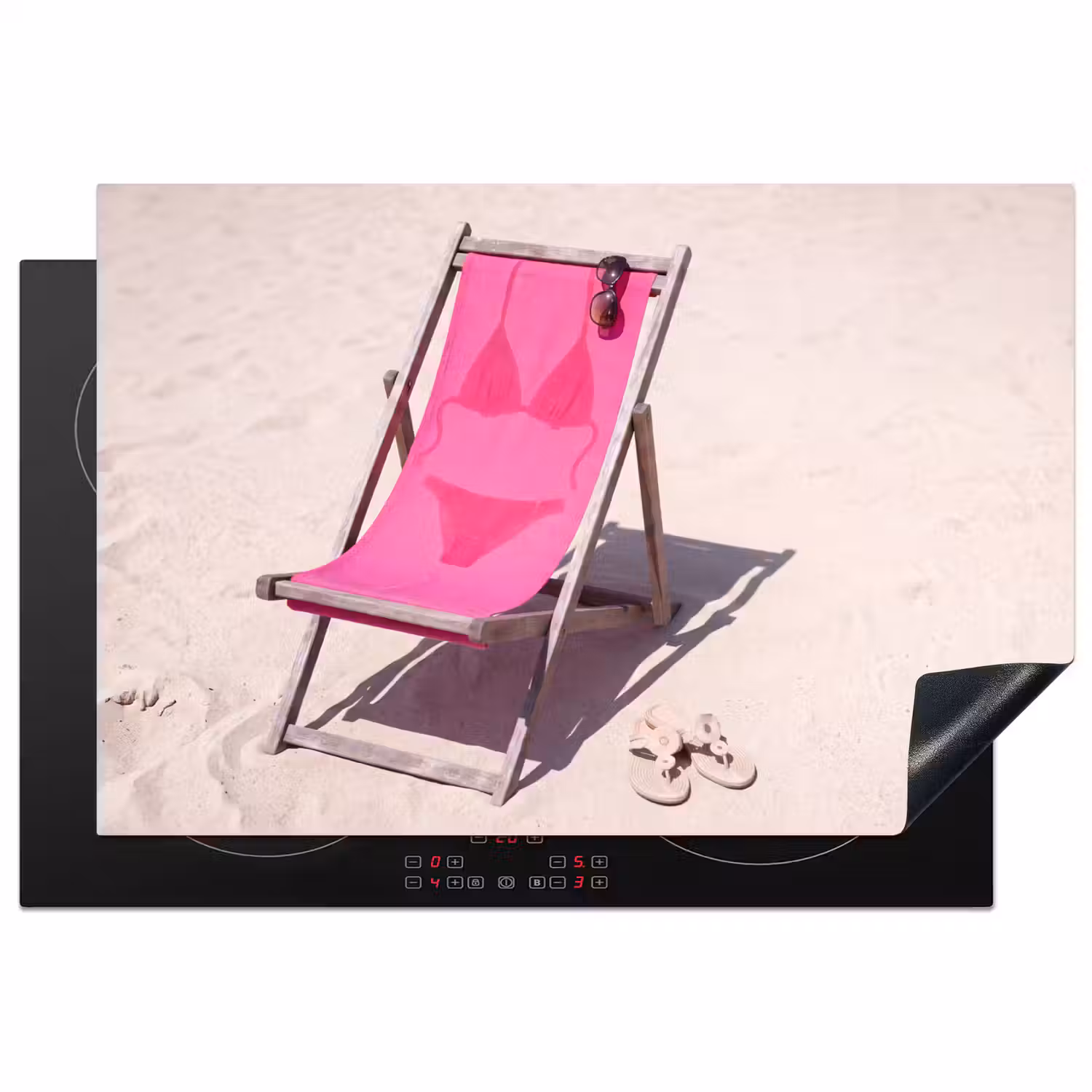 Strand - Ligstoel - Badkleding - Zomer - Roze Inductie beschermer vinyl 3mm klein -3d
