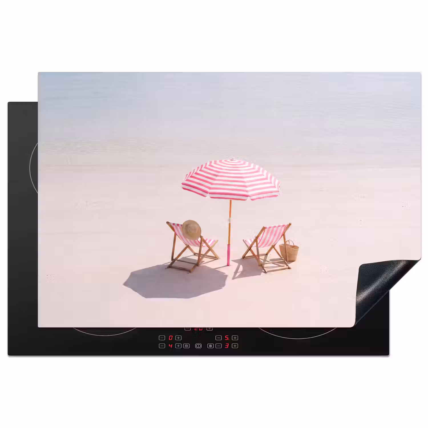 Strand - Parasol - Ligstoel - Zomer - Roze Inductie beschermer vinyl 3mm klein -3d