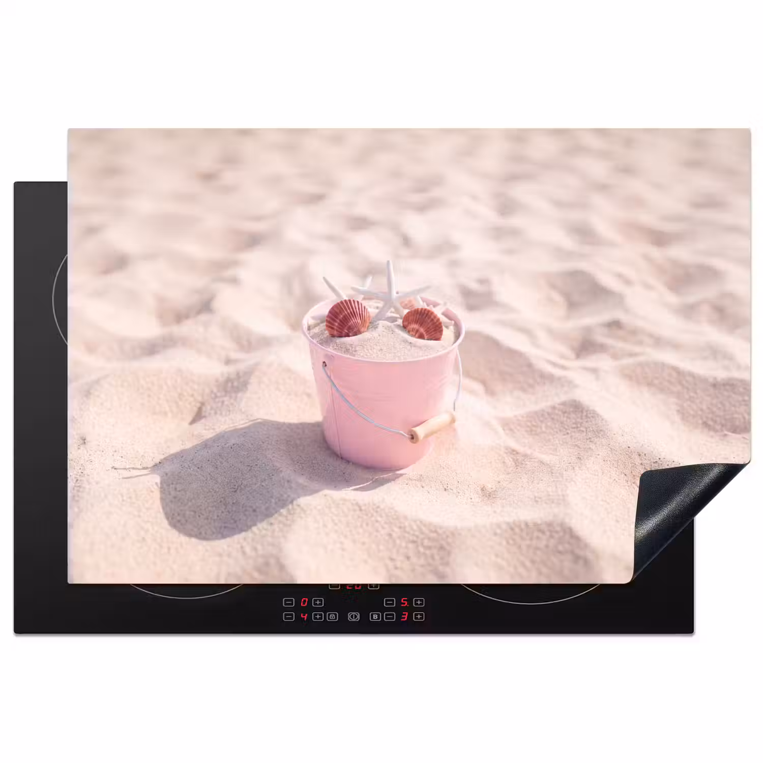 Strand - Schelpen - Zomer - Roze - Decoratie Inductie beschermer vinyl 3mm klein -3d