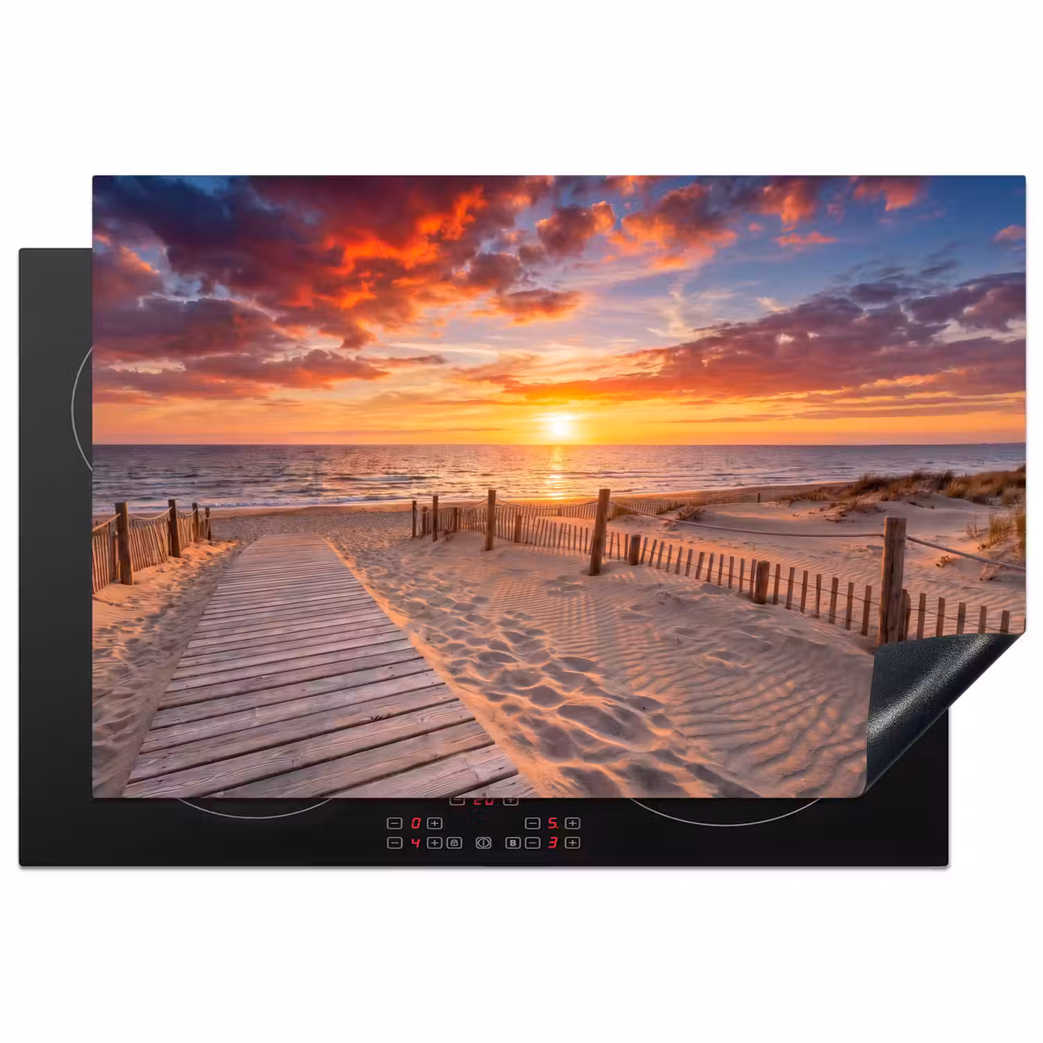 Strand - Zonsondergang - Zee - Natuur - Oranje Inductie beschermer vinyl 3mm klein -3d