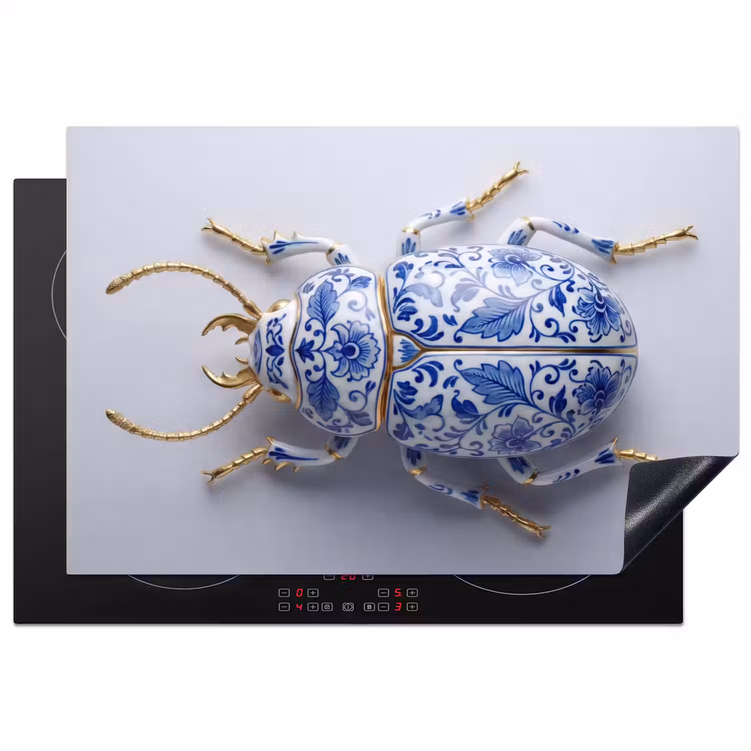 Kever - Delfts - Blauw - Goud Inductie beschermer vinyl 3mm klein -3d