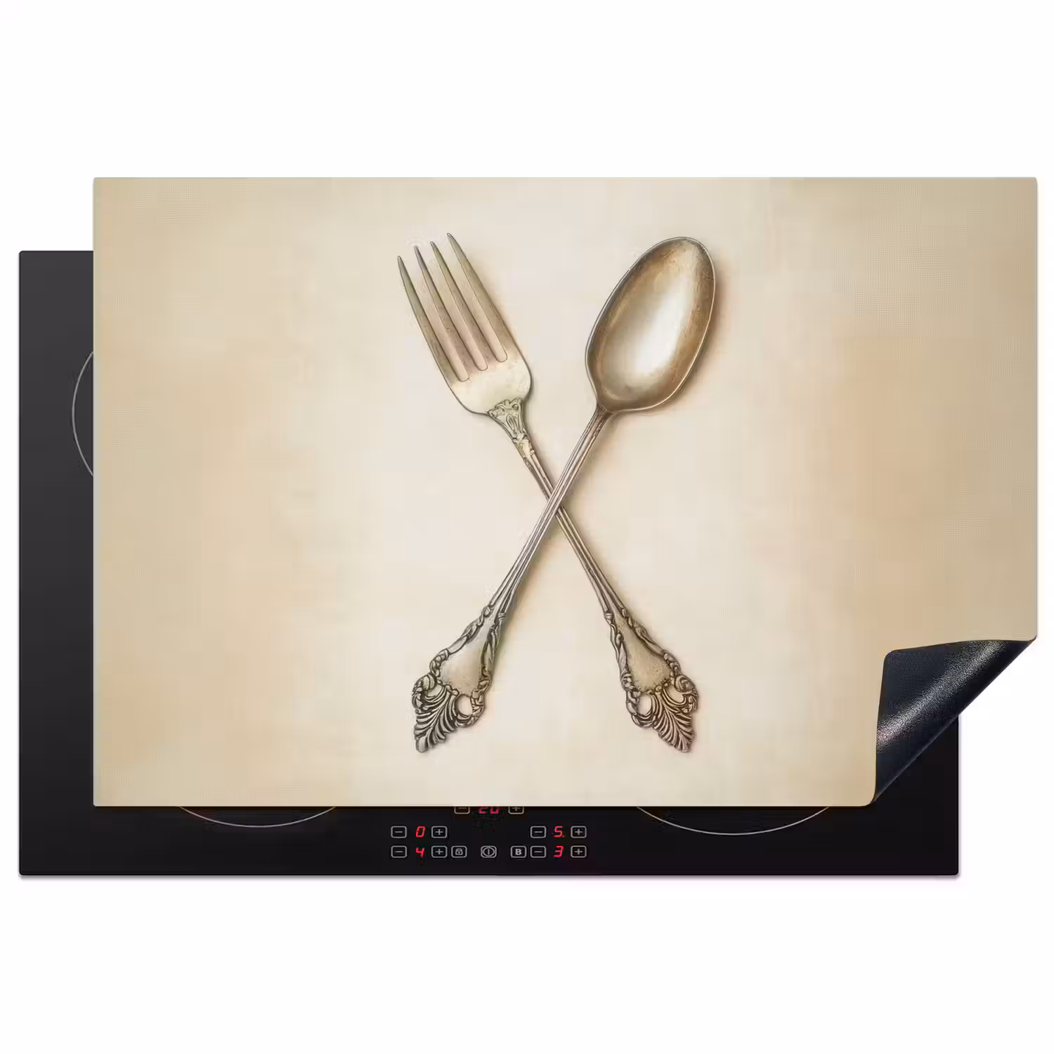 Beige - Vintage - Bestek Inductie beschermer vinyl 3mm klein -3d