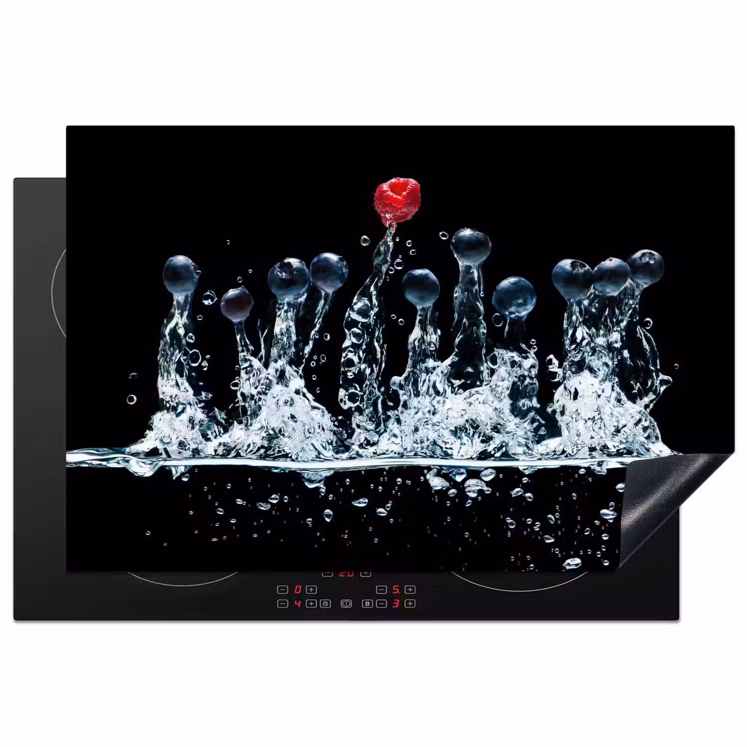 Bessen - Water - Zwart - Fruit - Framboos Inductie beschermer vinyl 3mm klein -3d