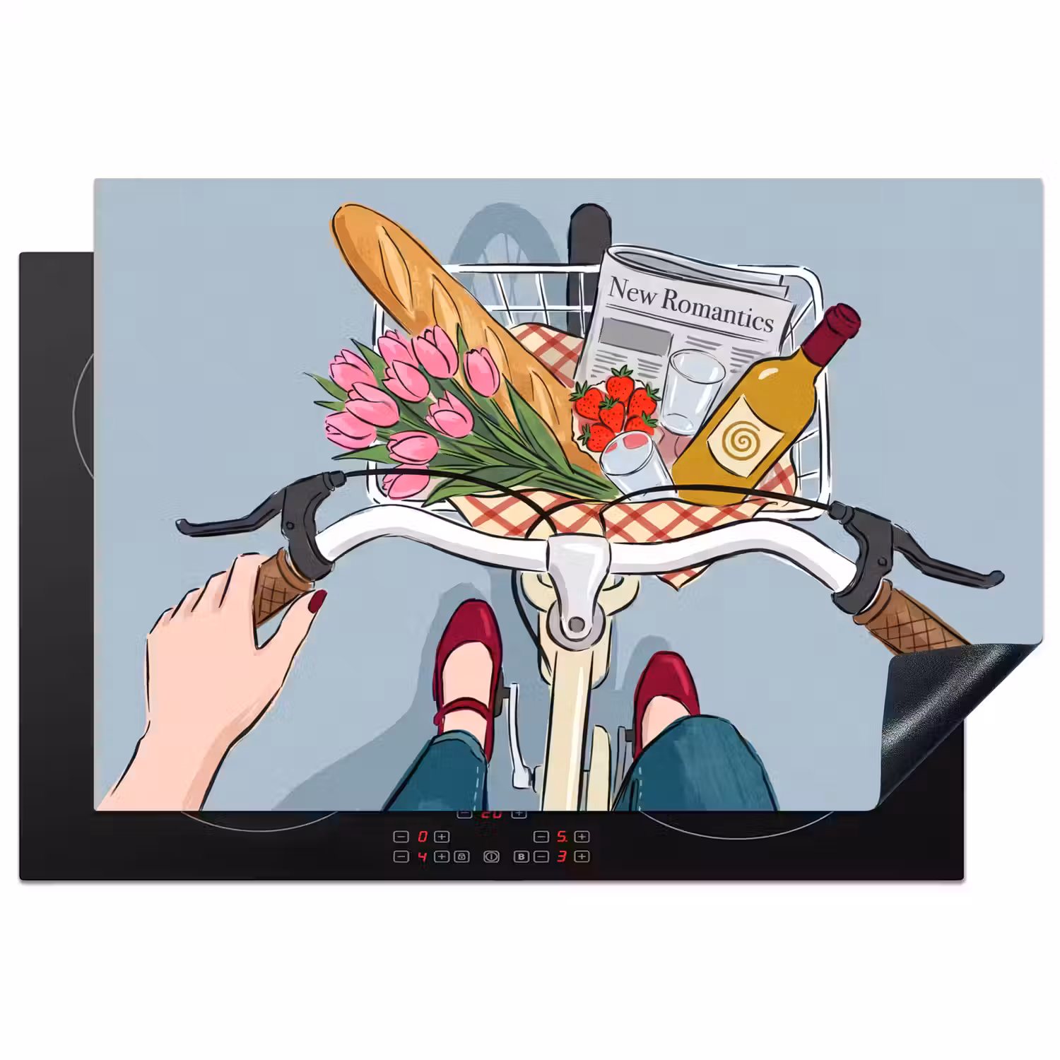Fiets - Picknick - Zomer - Illustratie Inductie beschermer vinyl 3mm klein -3d
