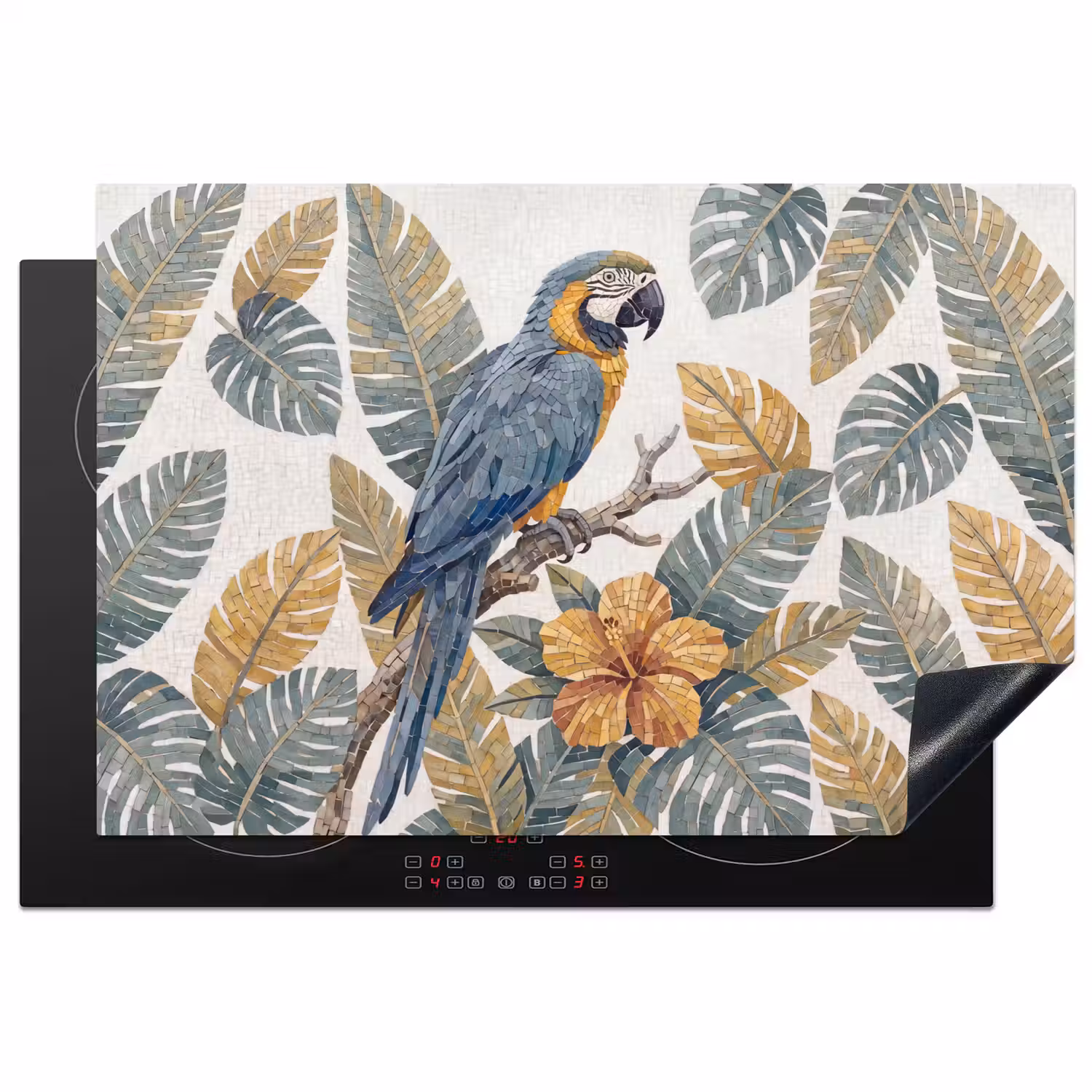 Vogel - Tak - Natuur - Mozaïek - Blauw Inductie beschermer vinyl 3mm klein -3d