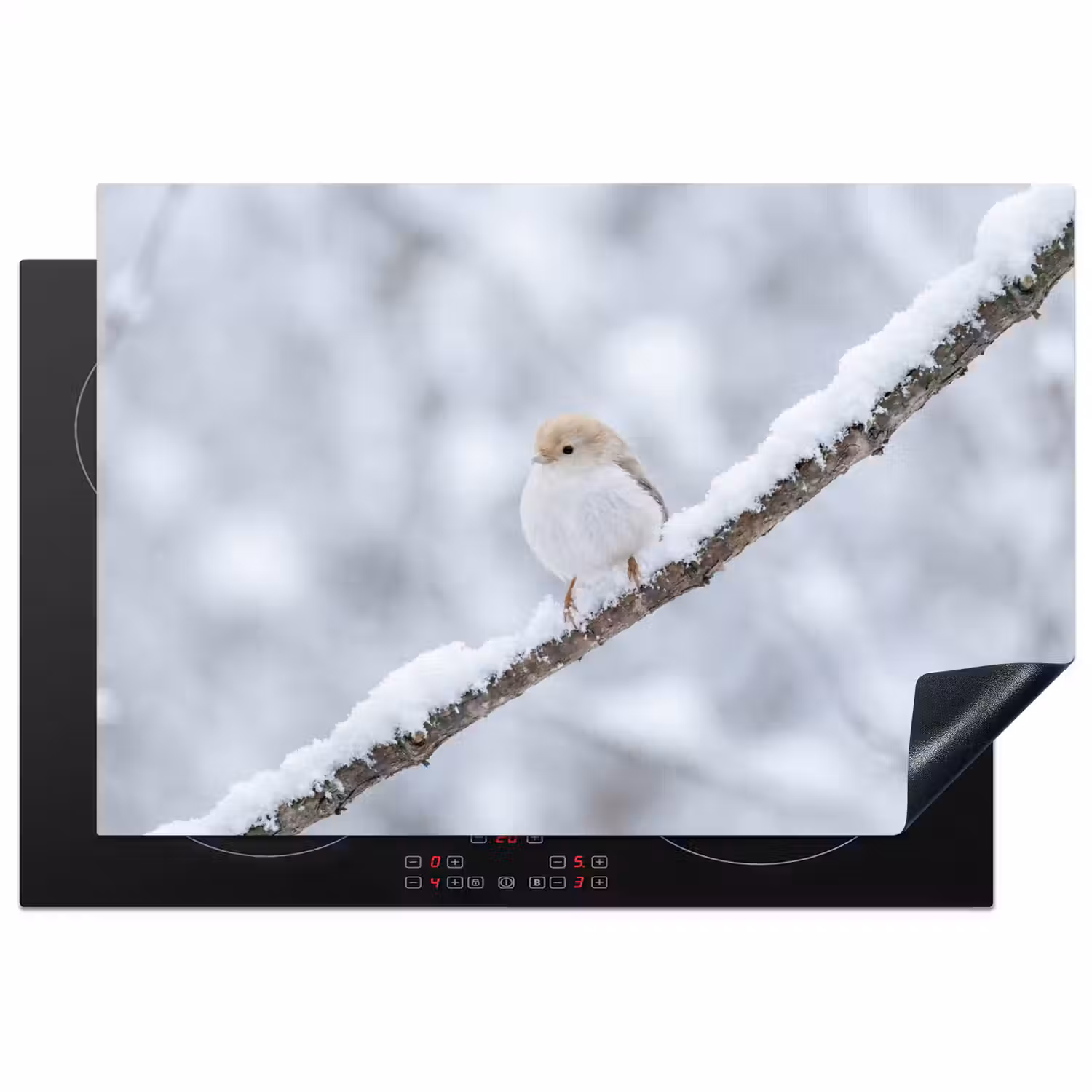 Vogeltje - Sneeuw - Tak - Winter - Zacht Inductie beschermer vinyl 3mm klein -3d