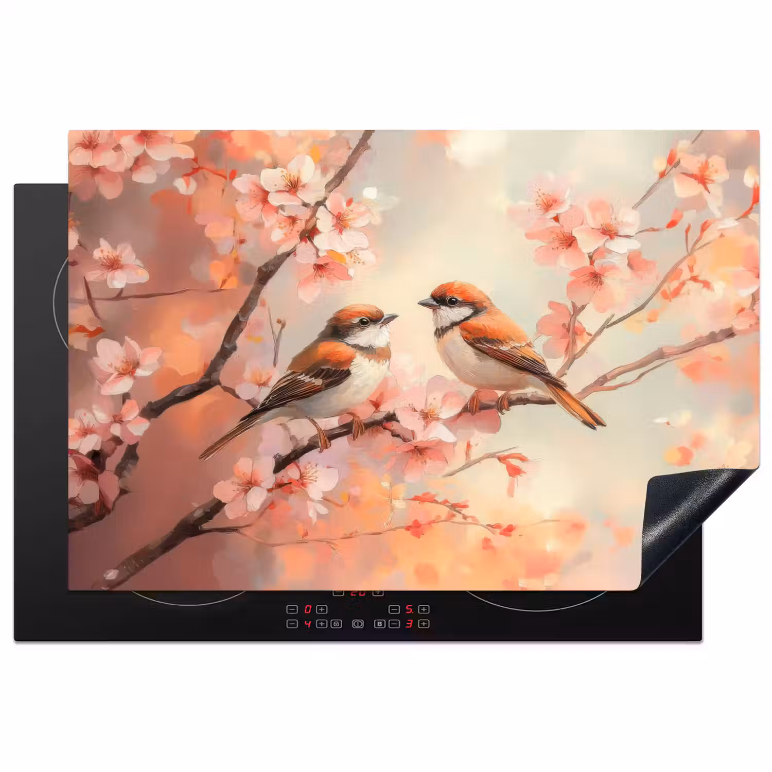 Vogels - Romantic - Bloesemtak Inductie beschermer vinyl 3mm klein -3d