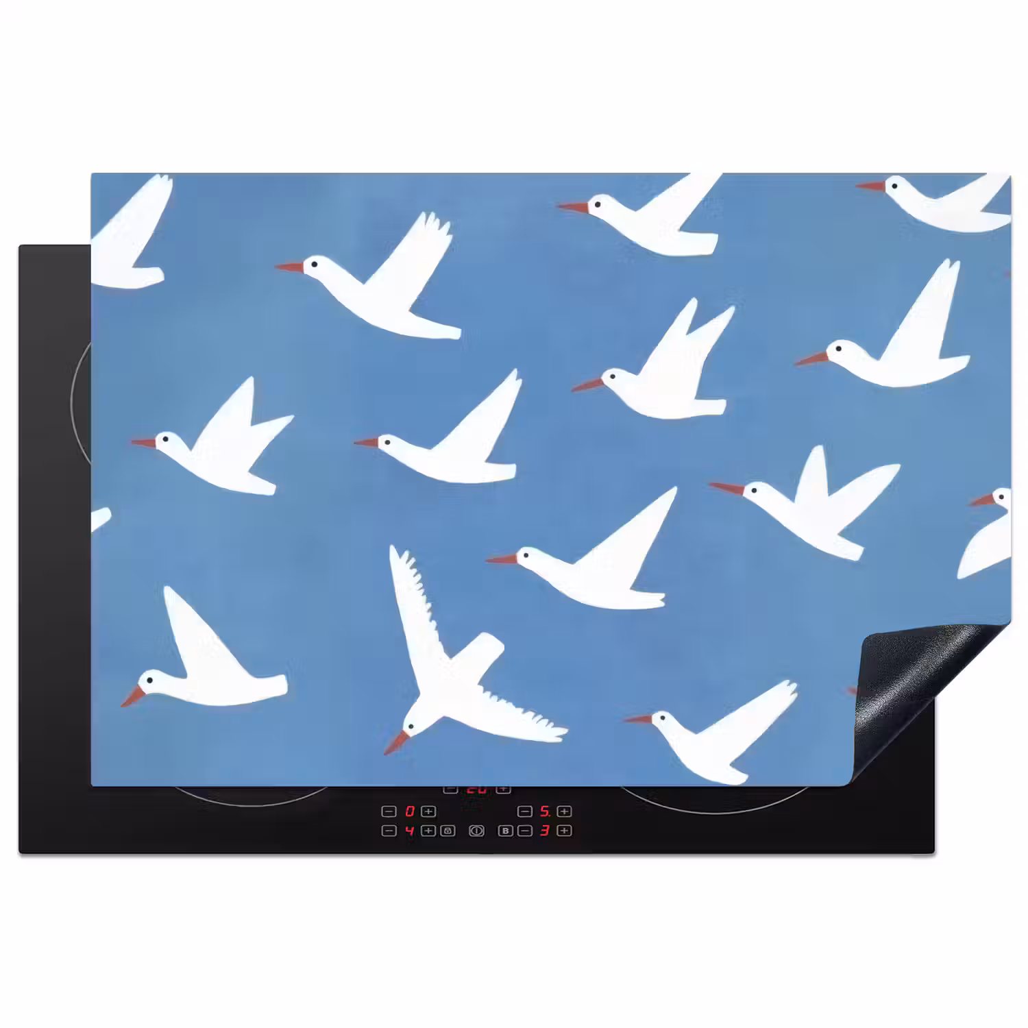 Vogels - Wit - Patroon Inductie beschermer vinyl 3mm klein -3d