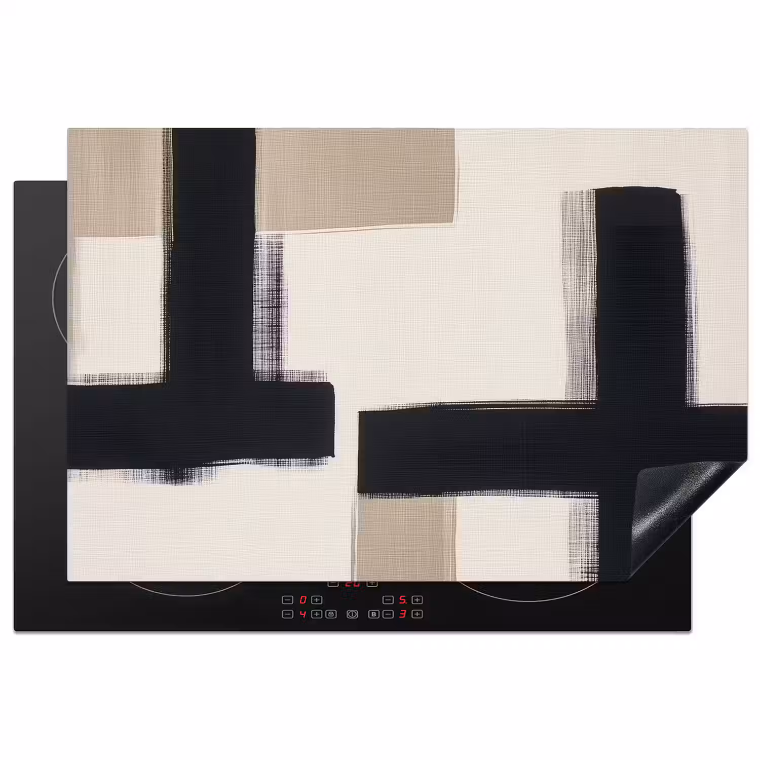 Zwart - Abstract - Japandi Inductie beschermer vinyl 3mm klein -3d