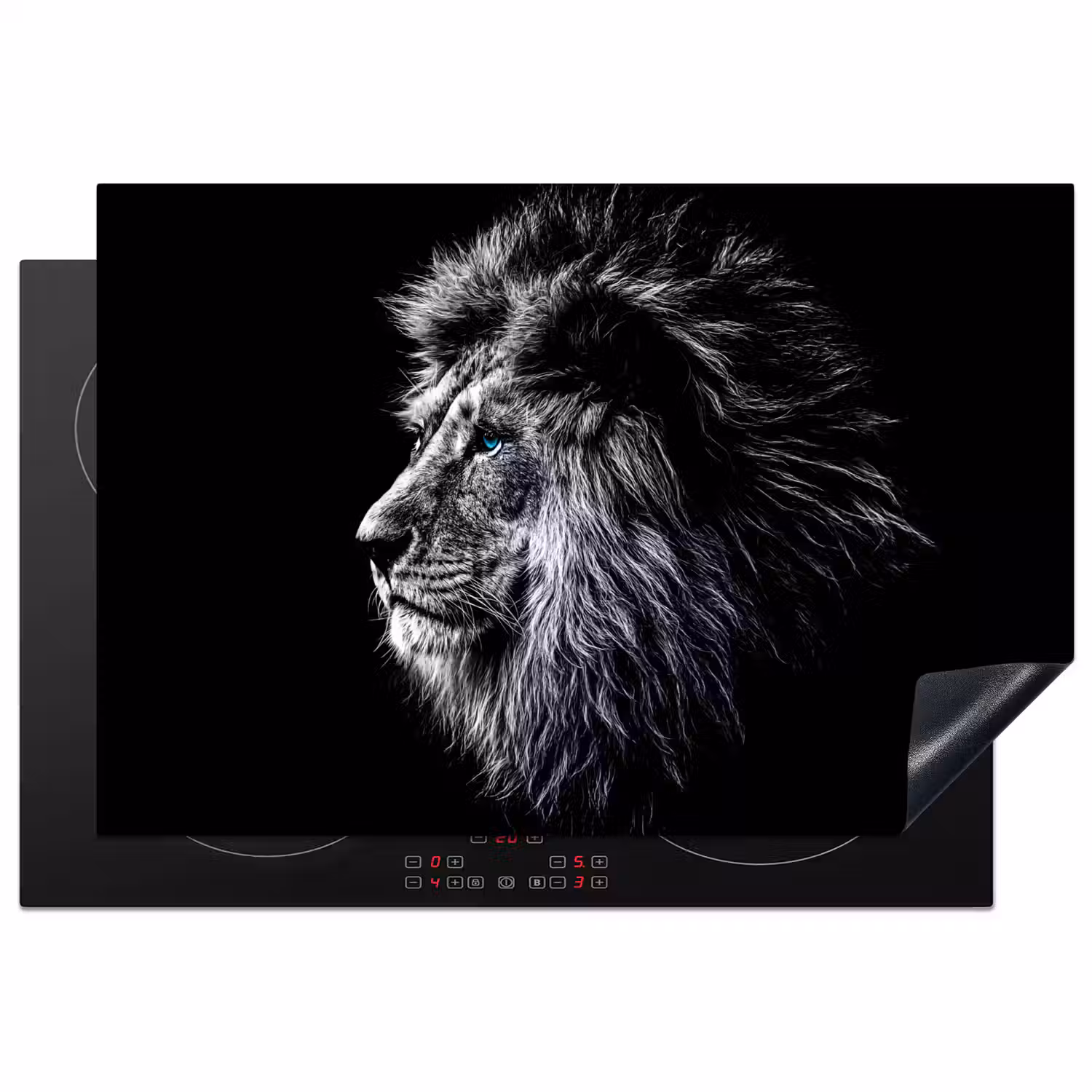 Zwart Wit - Leeuw - Kop - Dieren Inductie beschermer vinyl 3mm klein -3d