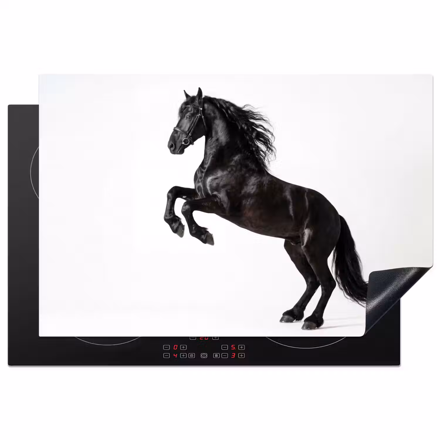 Zwart - Paard - Portret Inductie beschermer vinyl 3mm klein -3d