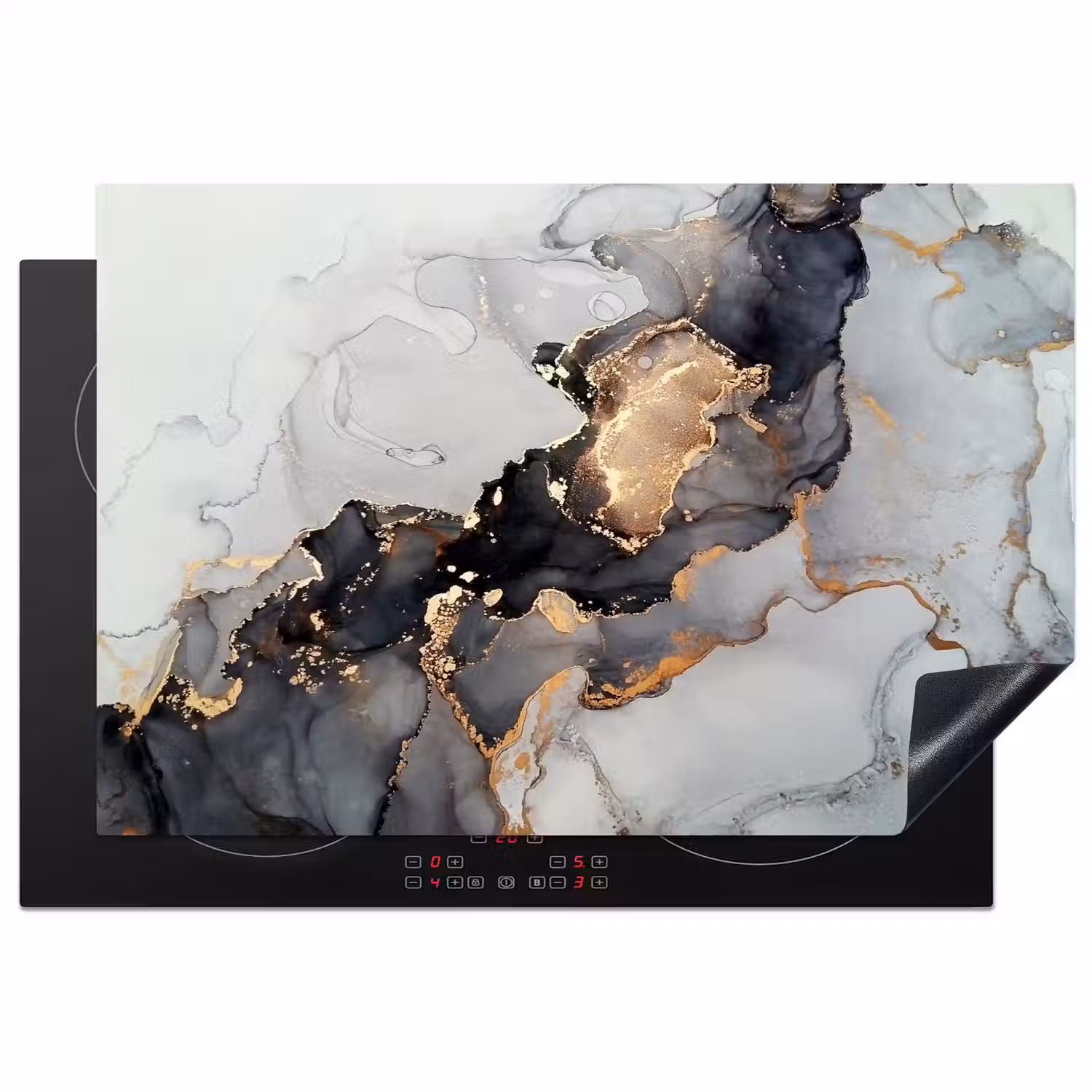 Zwart - Marmer - Luxe - Goud Inductie beschermer vinyl 3mm klein -3d
