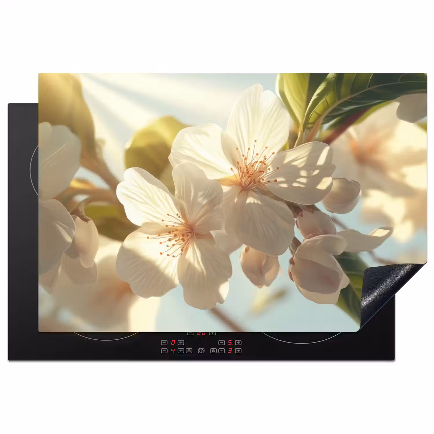 Bloesems - Wit - Zonnestralen - Bloemblaadjes Inductie beschermer vinyl 3mm klein -3d