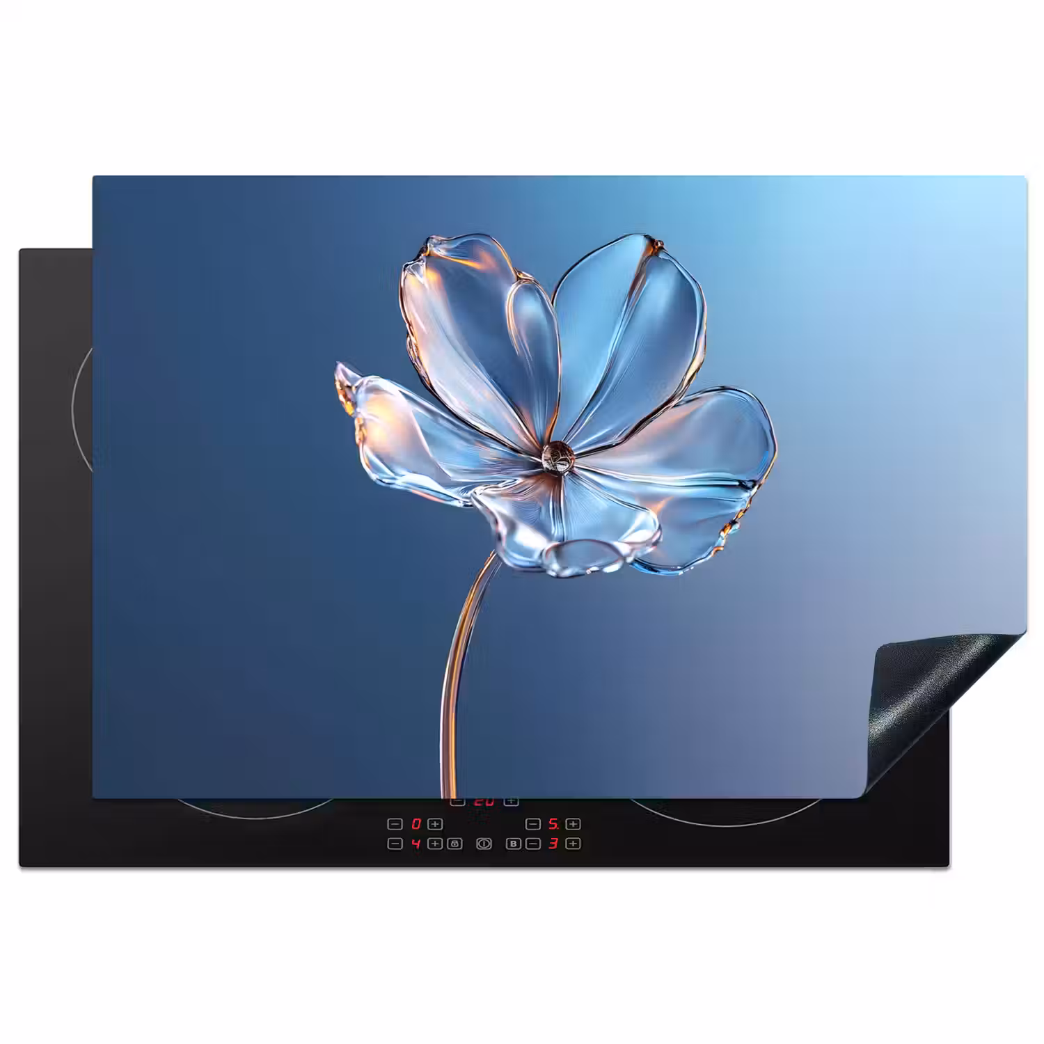 Blauw - Bloem - Glazen - Sierlijk Inductie beschermer vinyl 3mm klein -3d