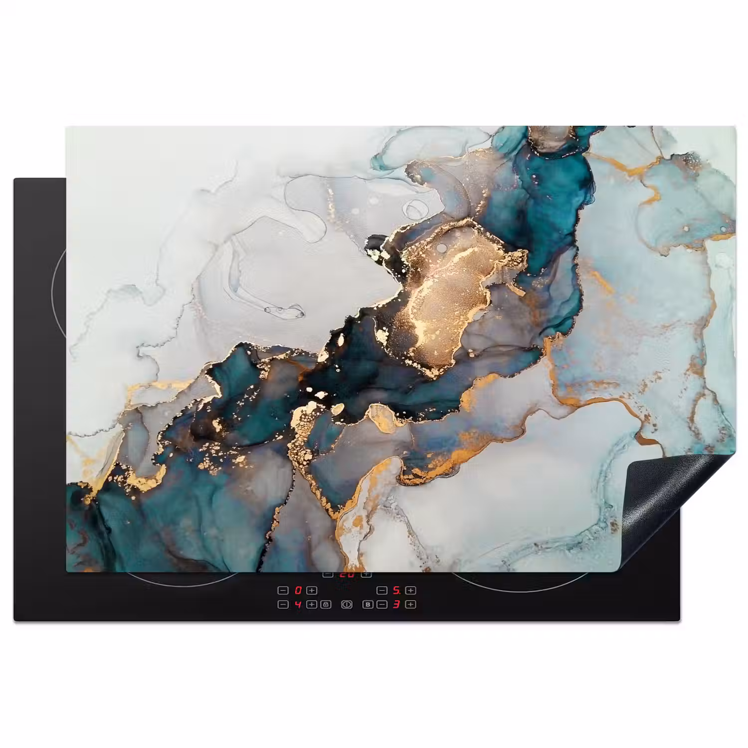 Blauw - Marmer - Goud Inductie beschermer vinyl 3mm klein -3d