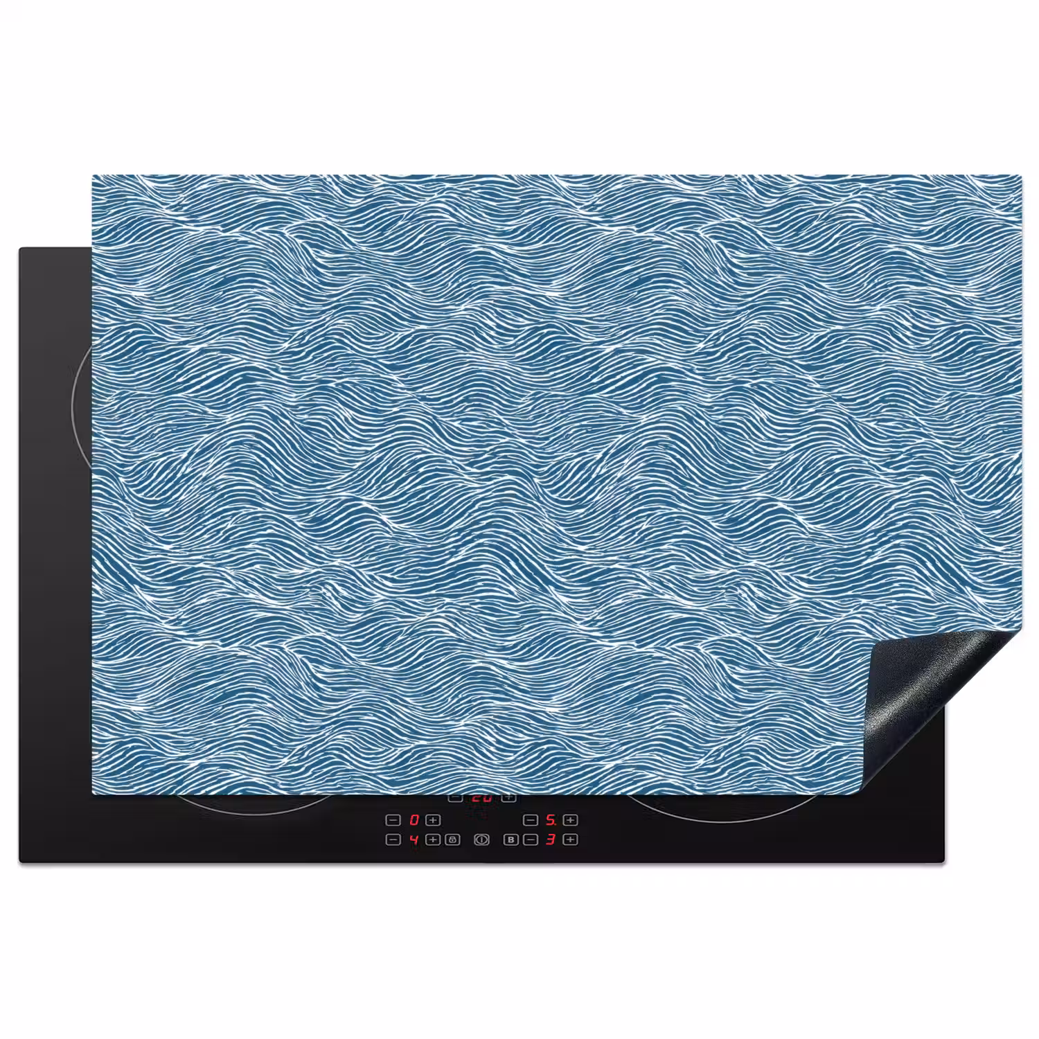 Blauw - Wit - Golven - Getekend - Textuur Inductie beschermer vinyl 3mm klein 276 -3d