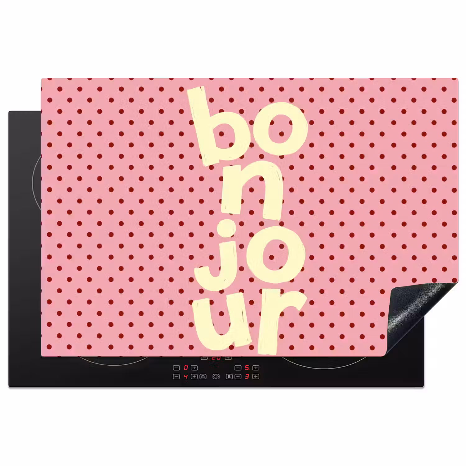 Bonjour - Stippen - Roze- Geel Inductie beschermer vinyl 3mm klein -3d