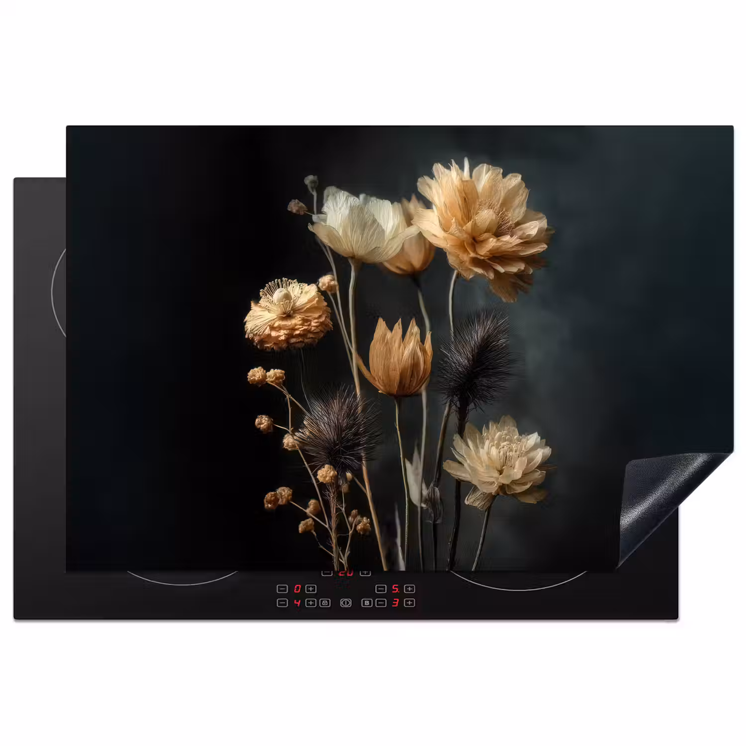 Boeket - Bloemen - Licht - Zwart Inductie beschermer vinyl 3mm klein -3d