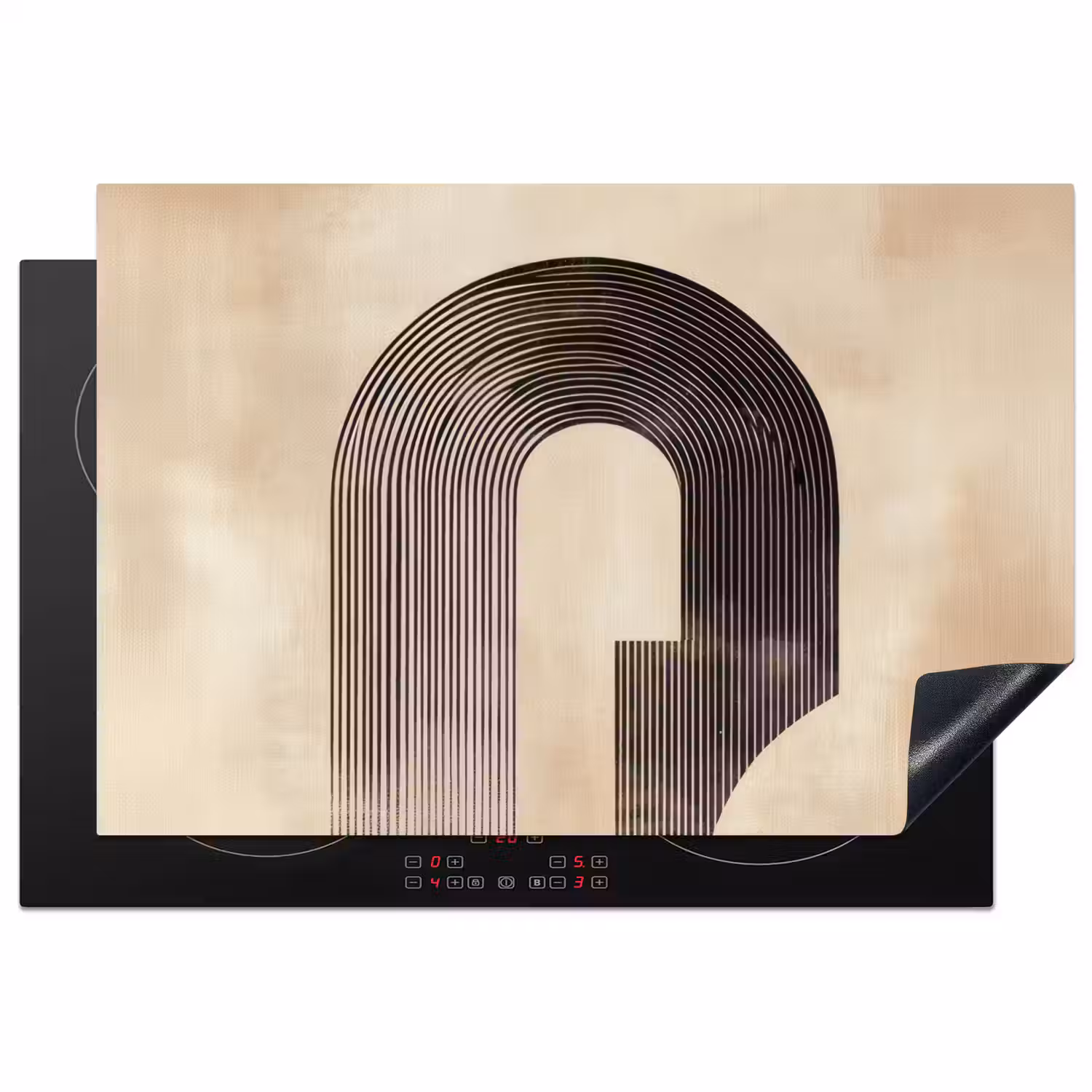 Boog - Strepen - Minimalistisch - Zwart Inductie beschermer vinyl 3mm klein -3d