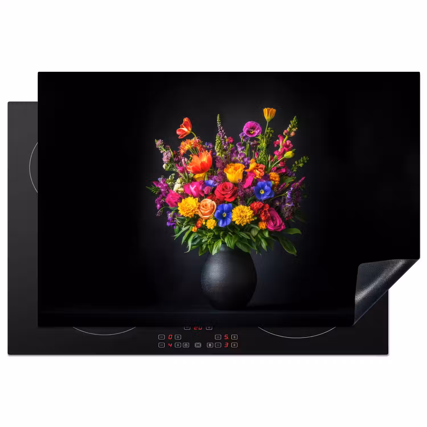 Felgekleurd - Bloemen - Vaas Inductie beschermer vinyl 3mm klein -3d