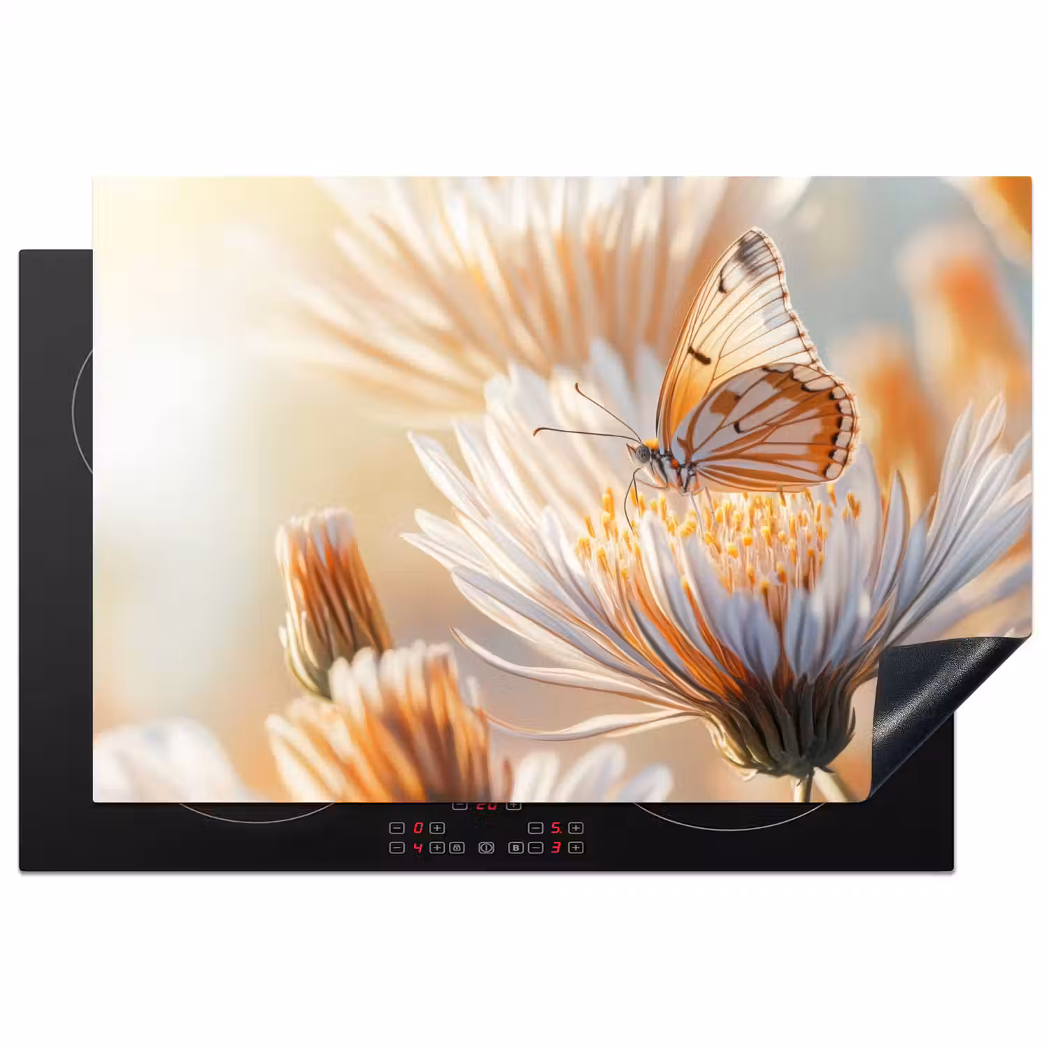 Vlinder - Bloem - Oranje Inductie beschermer vinyl 3mm klein -3d