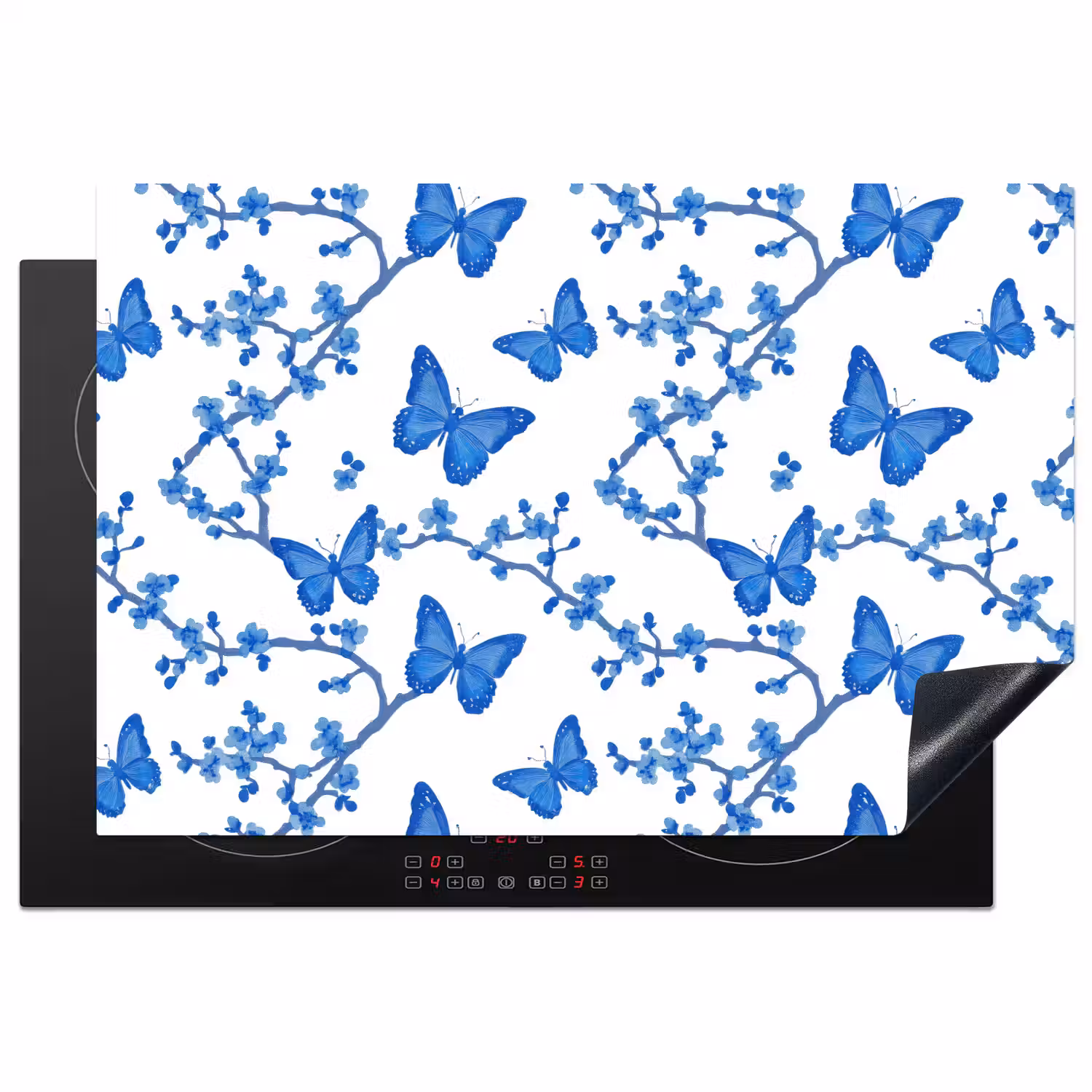 Vlinder - Bloemen - Blauw Inductie beschermer vinyl 3mm klein 276 -3d