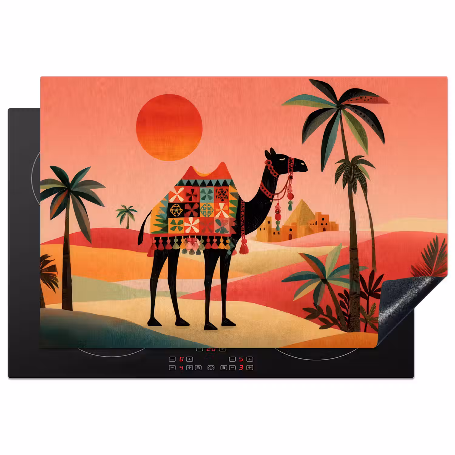 Kameel - Gekleurd tapijt - Duinen - Rode zon Inductie beschermer vinyl 3mm klein -3d
