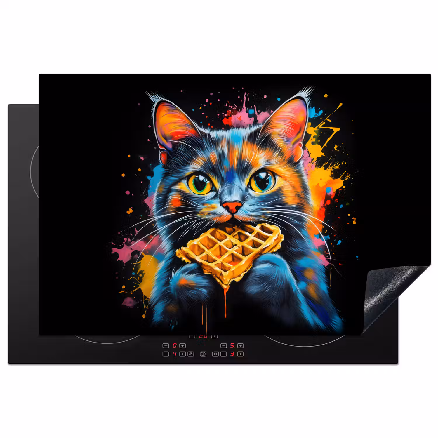 Kat - Graffiti - Kleurrijk - Wafel - Eten Inductie beschermer vinyl 3mm klein -3d