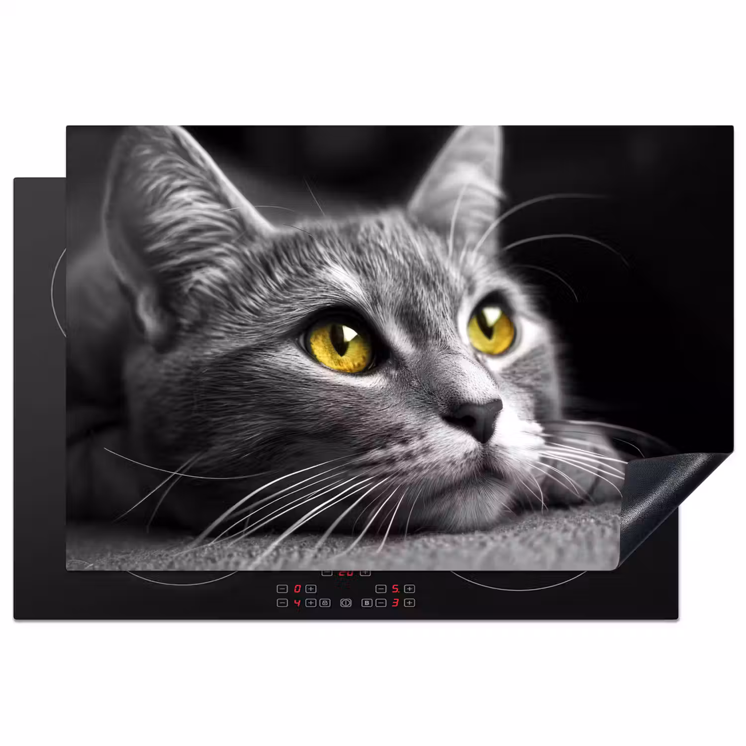 Kat - Grijs - Dieren - Poes Inductie beschermer vinyl 3mm klein -3d