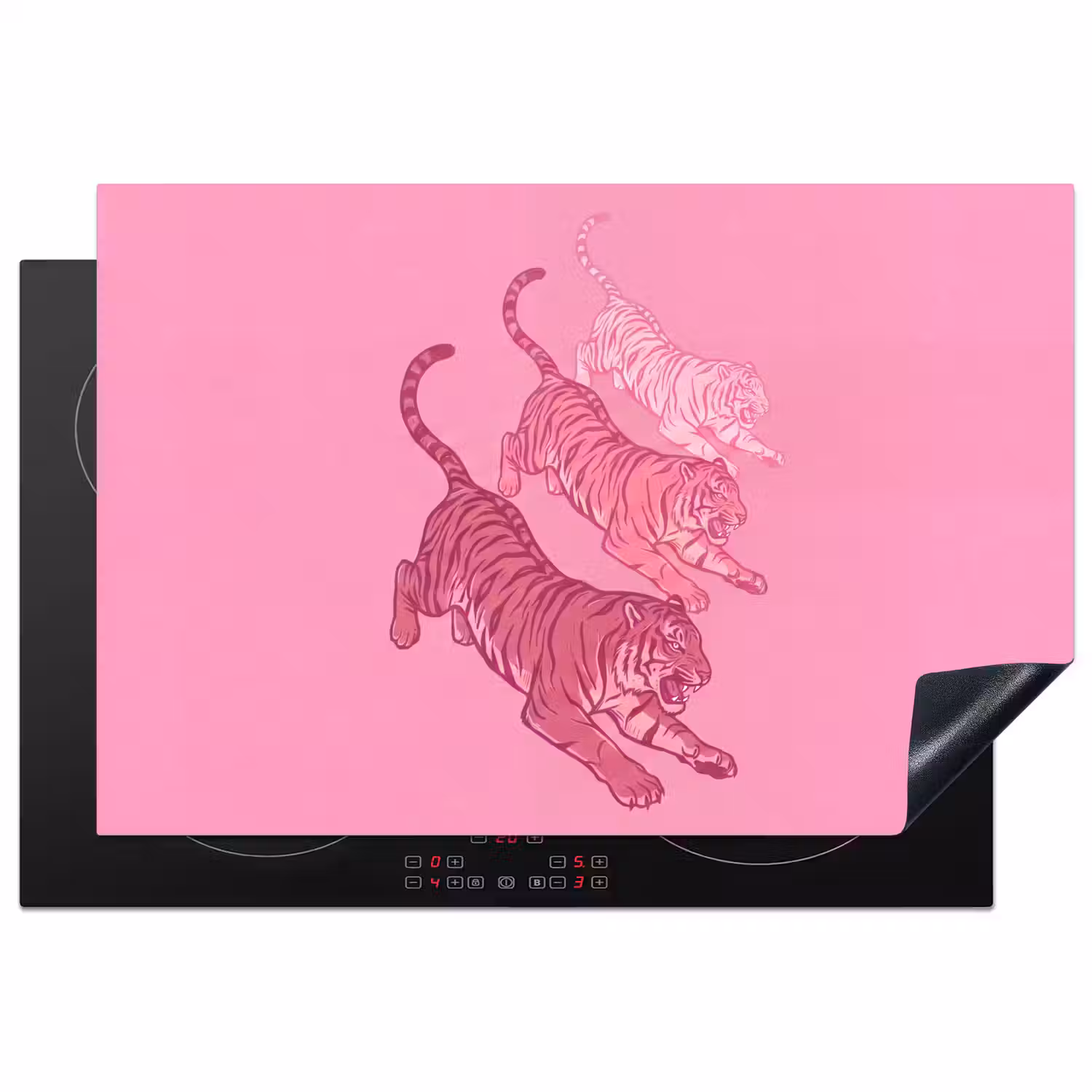 Kat - Springend - Dieren - Roze - Modern Inductie beschermer vinyl 3mm klein -3d