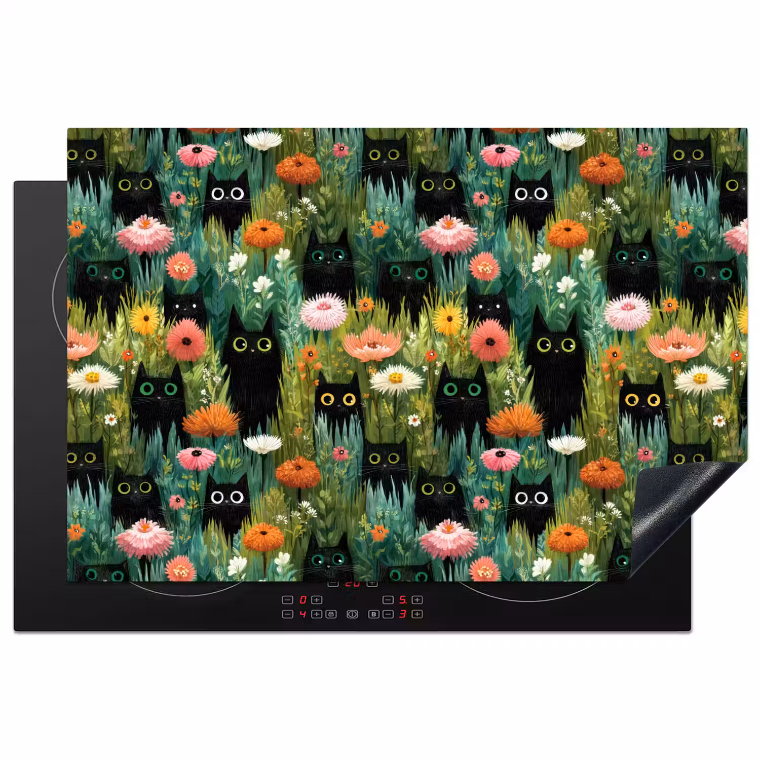 Katten - Bloemen - Kleurrijk Inductie beschermer vinyl 3mm klein 276 -3d