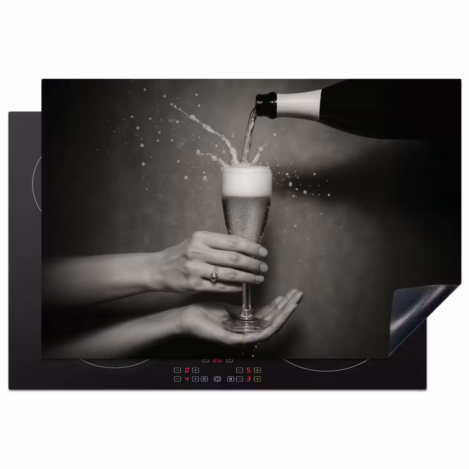 Champagnefles - Glas - Minimalistisch - Spetters Inductie beschermer vinyl 3mm klein -3d