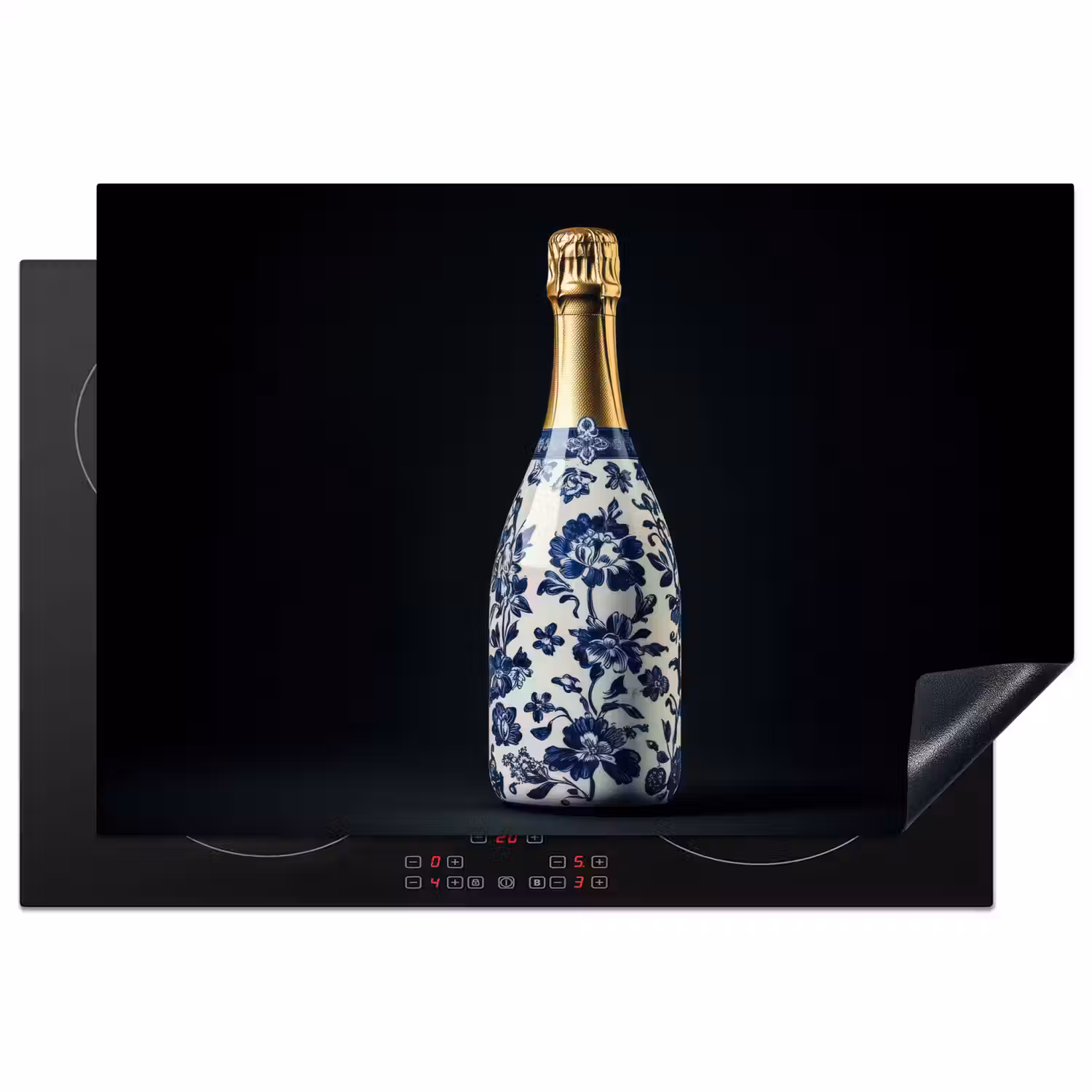Champagne - Bloemen - Goud - Chique Inductie beschermer vinyl 3mm klein -3d