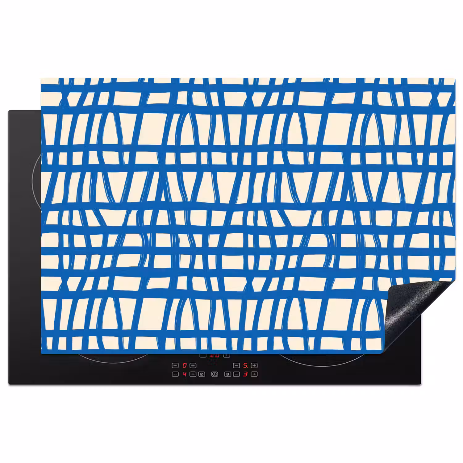 Ruitpatroon - Blauw - Crème Inductie beschermer vinyl 3mm klein 276 -3d