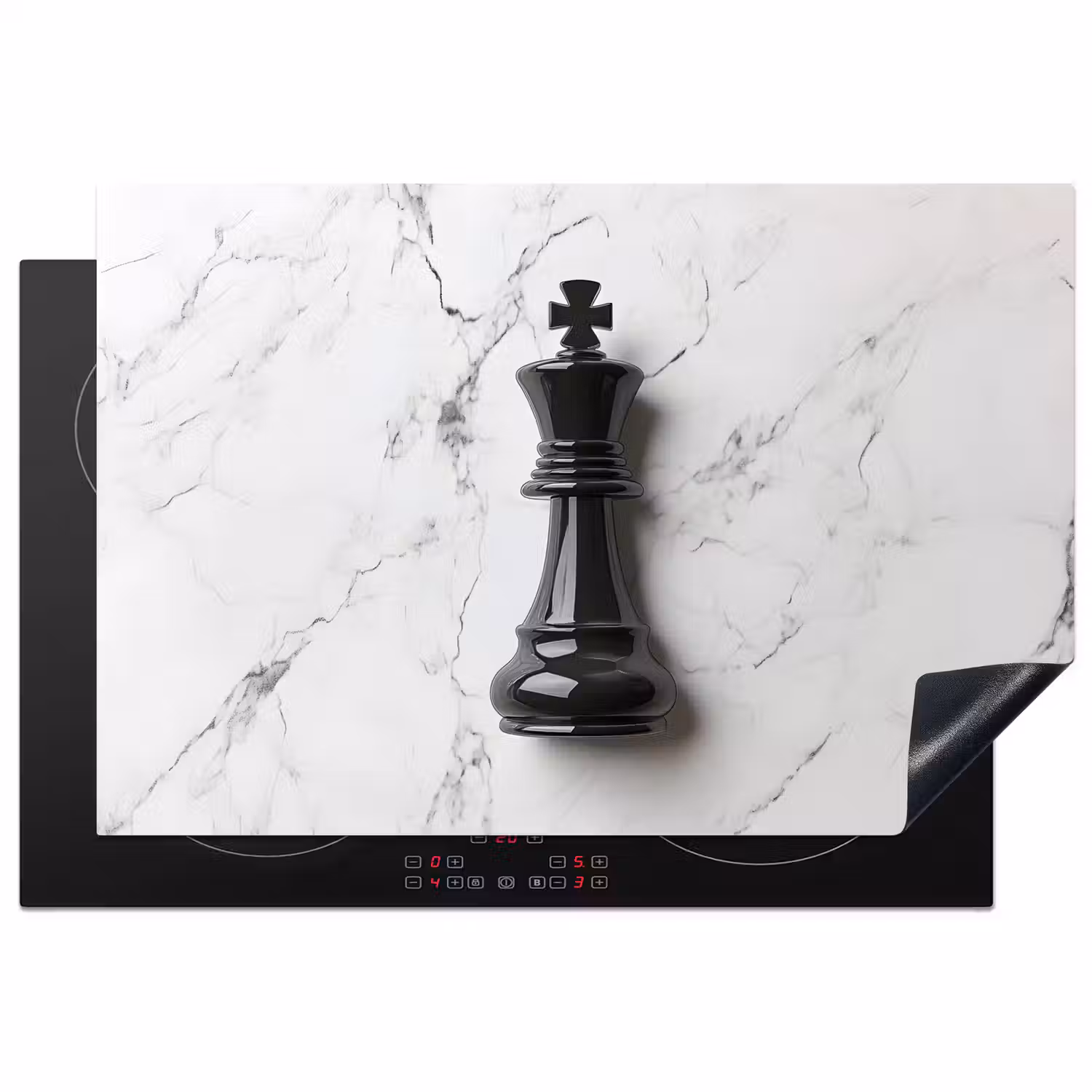 Schaakstuk - Koning - Zwart - Marmer Inductie beschermer vinyl 3mm klein -3d